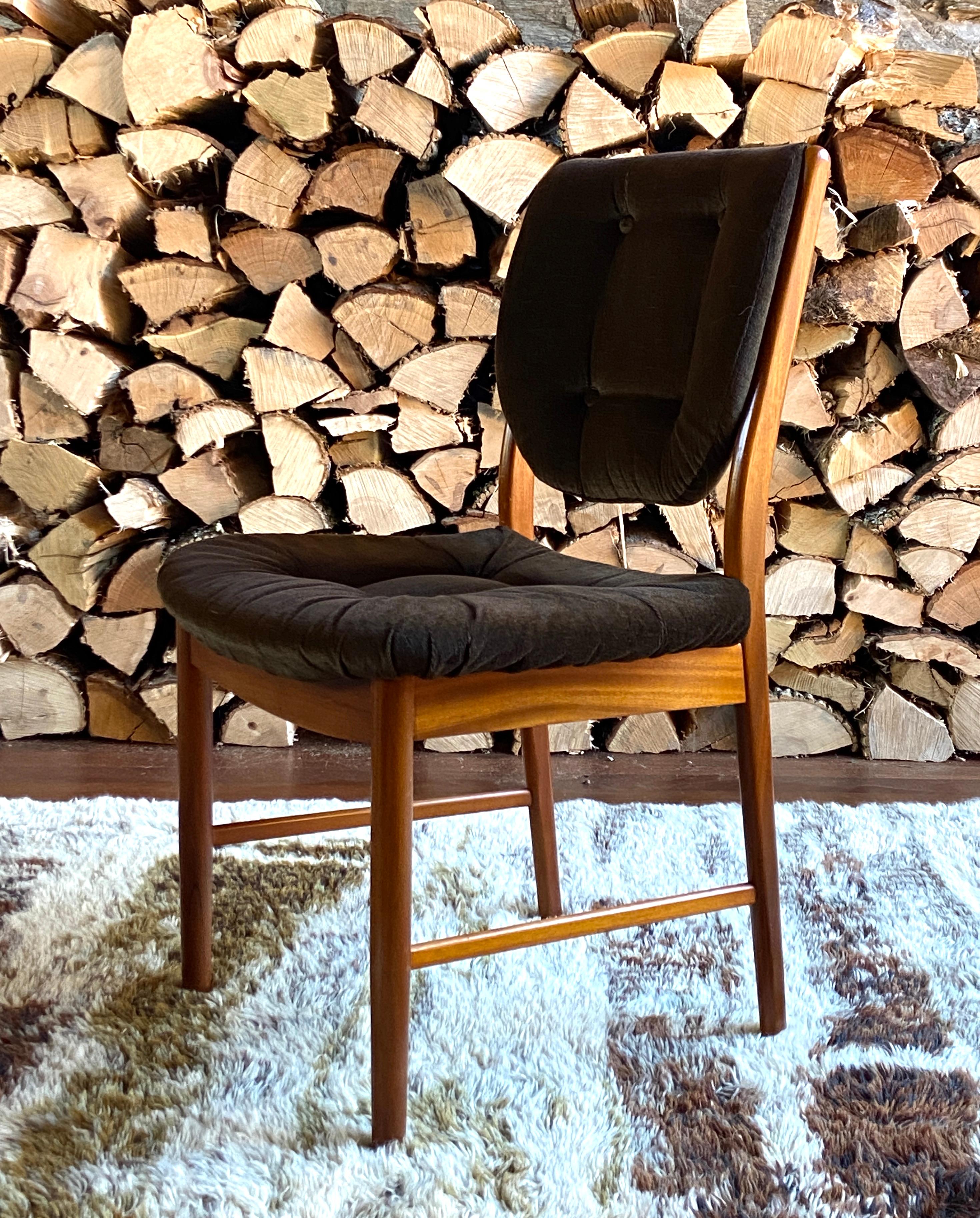 Set of four mid century 1970's teak and velvet dining chairs by A.H. Mcintosh For Sale 1