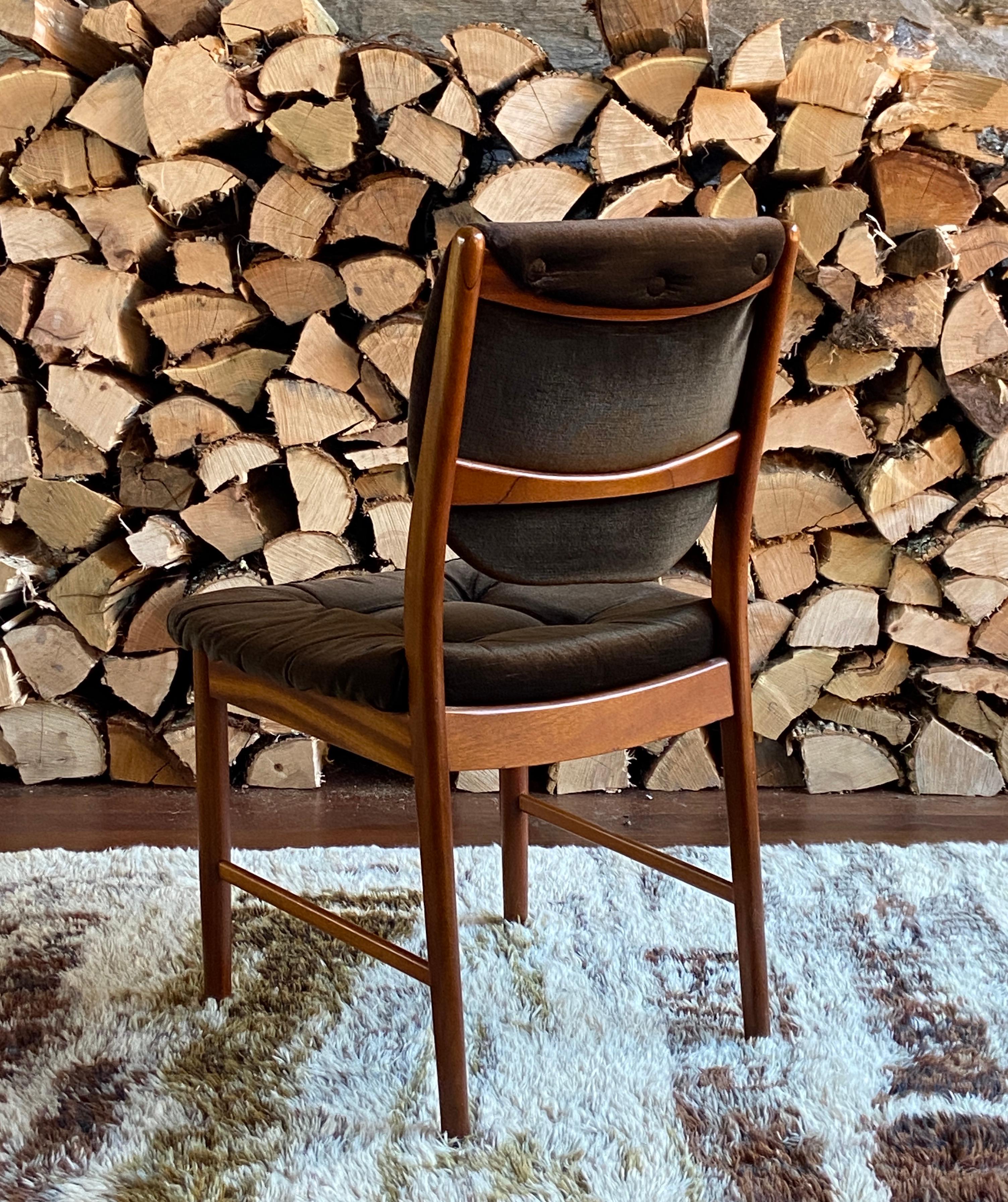 Set of four mid century 1970's teak and velvet dining chairs by A.H. Mcintosh For Sale 2