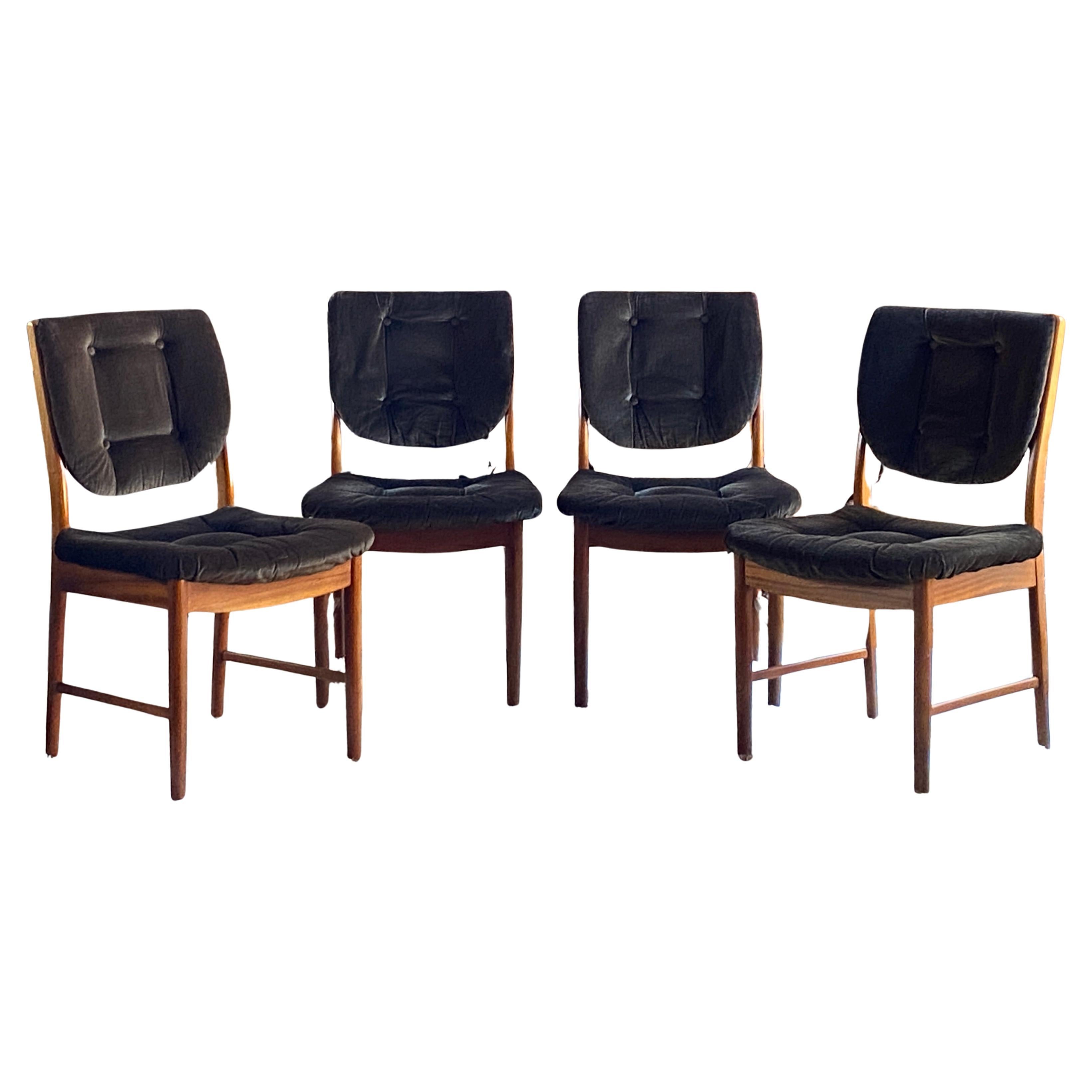 Set of four mid century 1970's teak and velvet dining chairs by A.H. Mcintosh For Sale