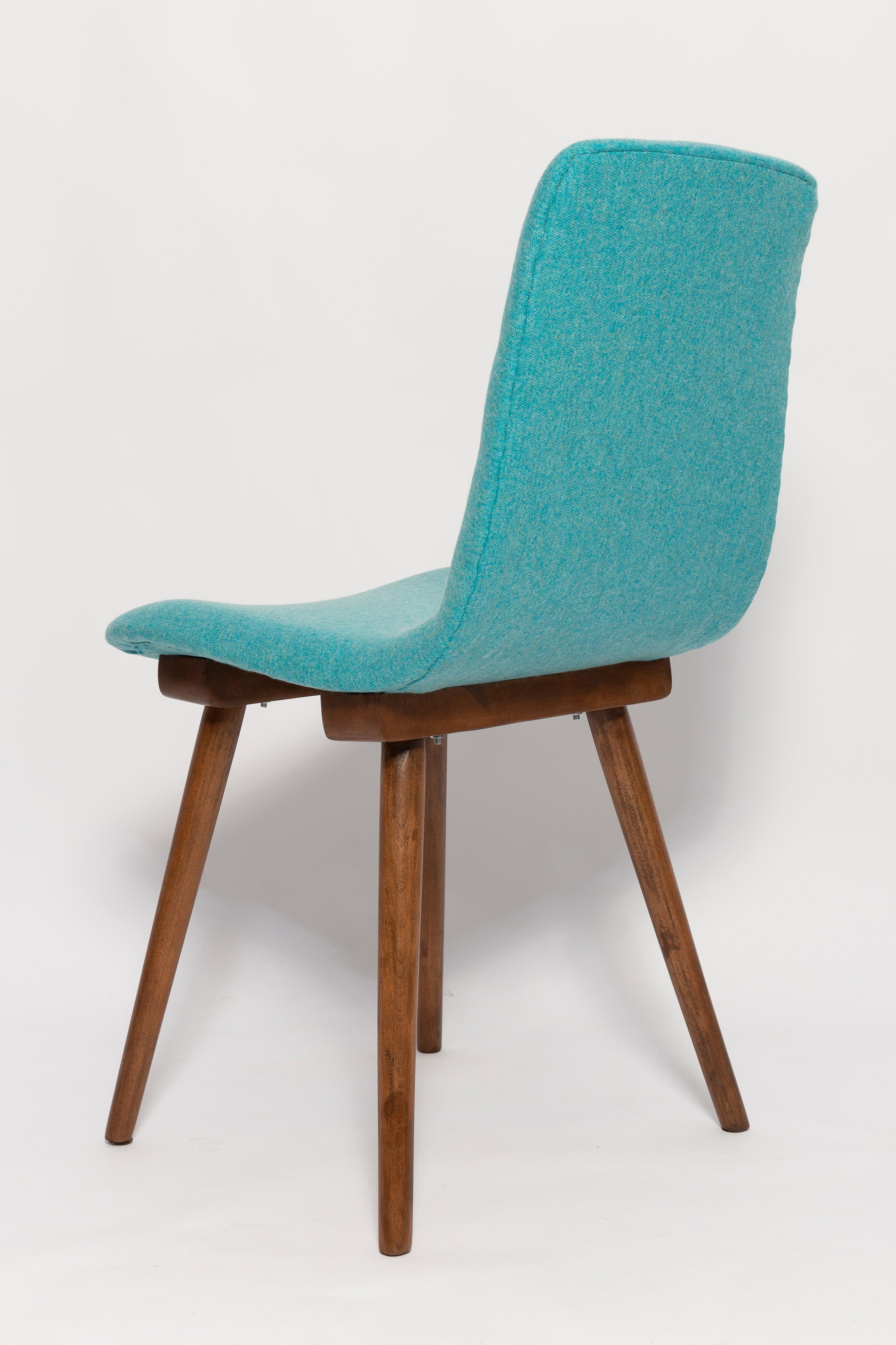 Set of Four Mid Century Acqua Wool Vintage Chairs, Fameg Factory, Europe, 1960s In Excellent Condition For Sale In 05-080 Hornowek, PL