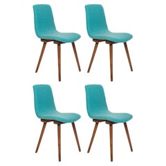 Set of Four Mid Century Acqua Wool Vintage Chairs, Fameg Factory, Europe, 1960s