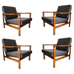Set of Four Mid-Century Armchairs, Grey Kvadrat Upholstery, Europe, 1960s
