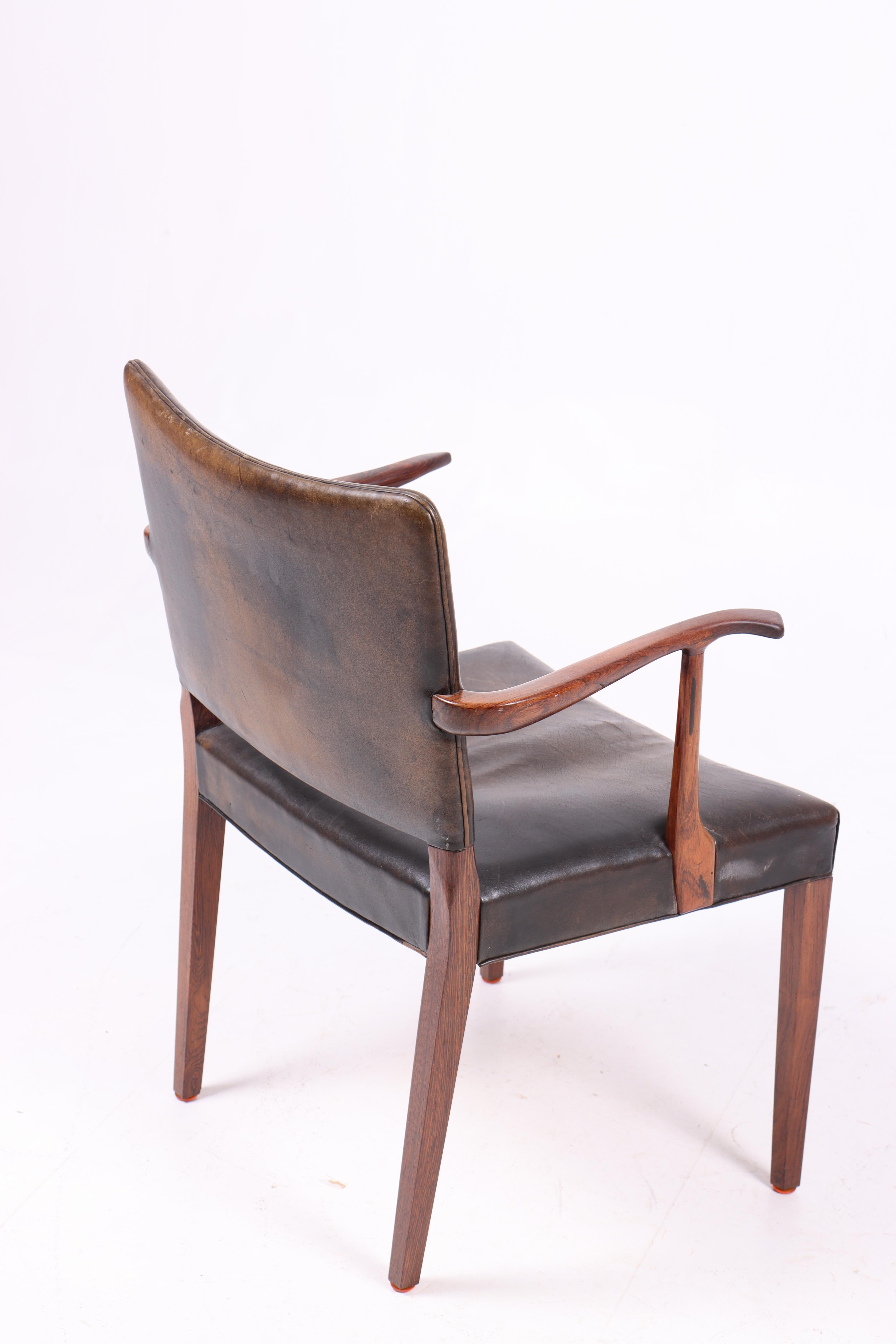 Leather Set of Four Mid-Century Armchairs in Rosewood Designed by Rasmus Nielsen, 1950s For Sale