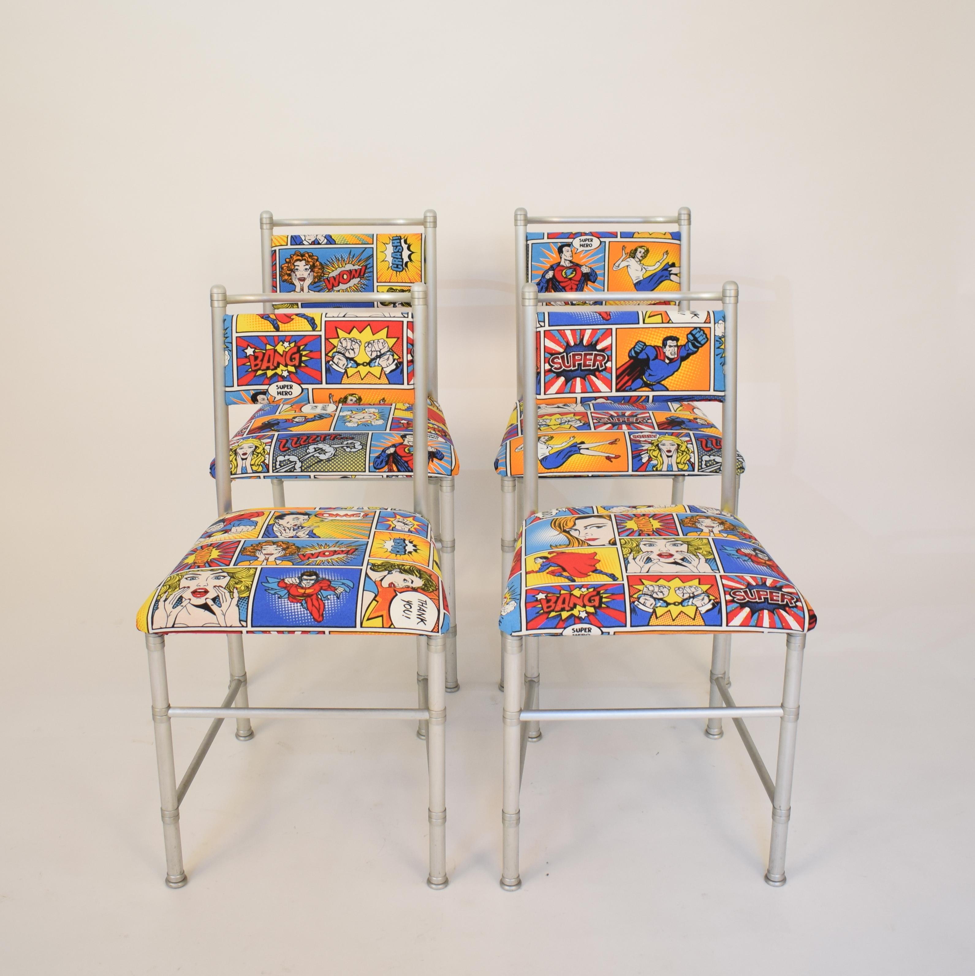 Italian Set of Four Midcentury Art Deco Aluminium Dining Chairs by Warren McArthur, 1970