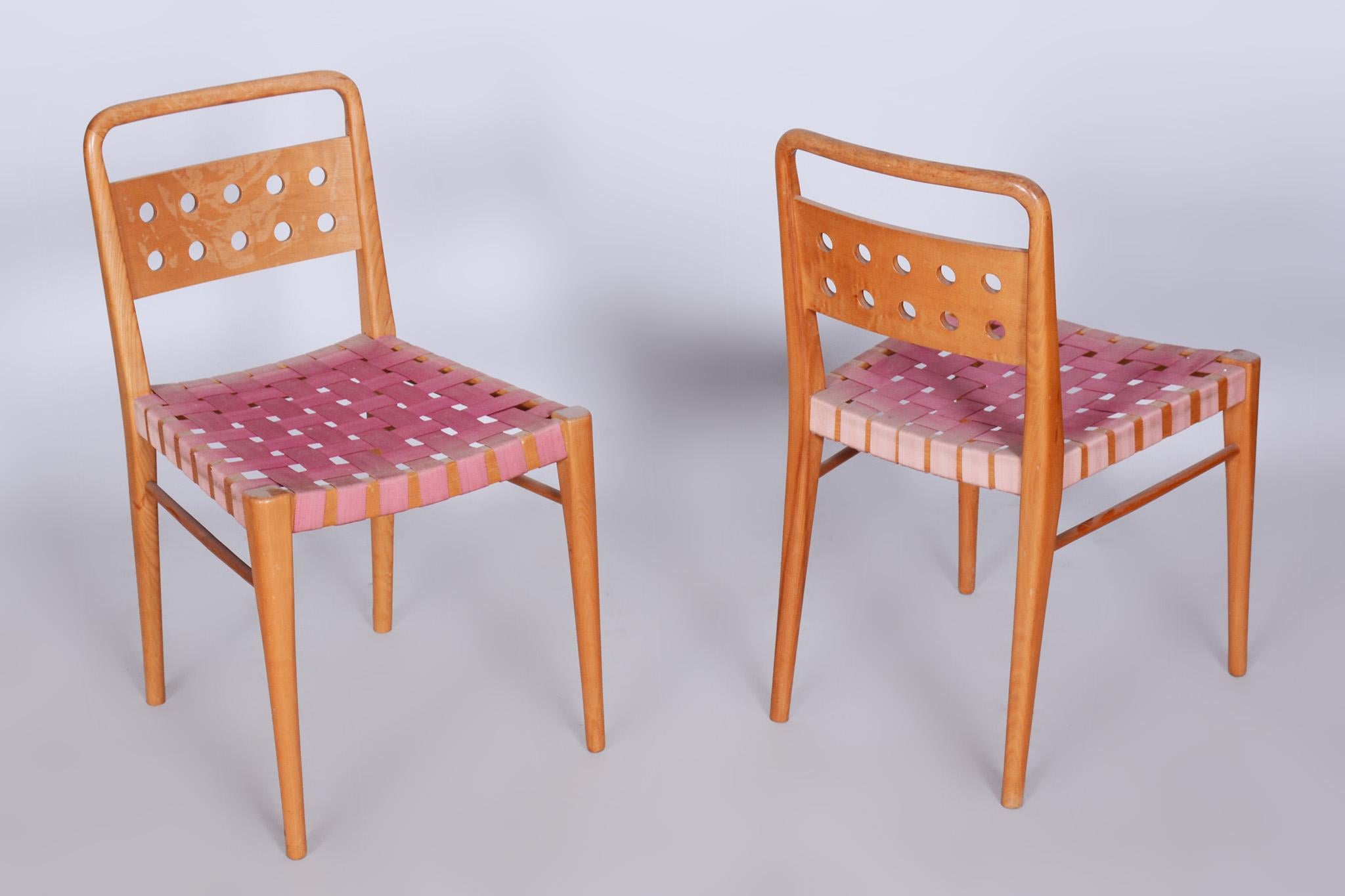 Fabric Set of Four Midcentury Ash Dining Chairs, Original Condition, Czechia, 1950s For Sale