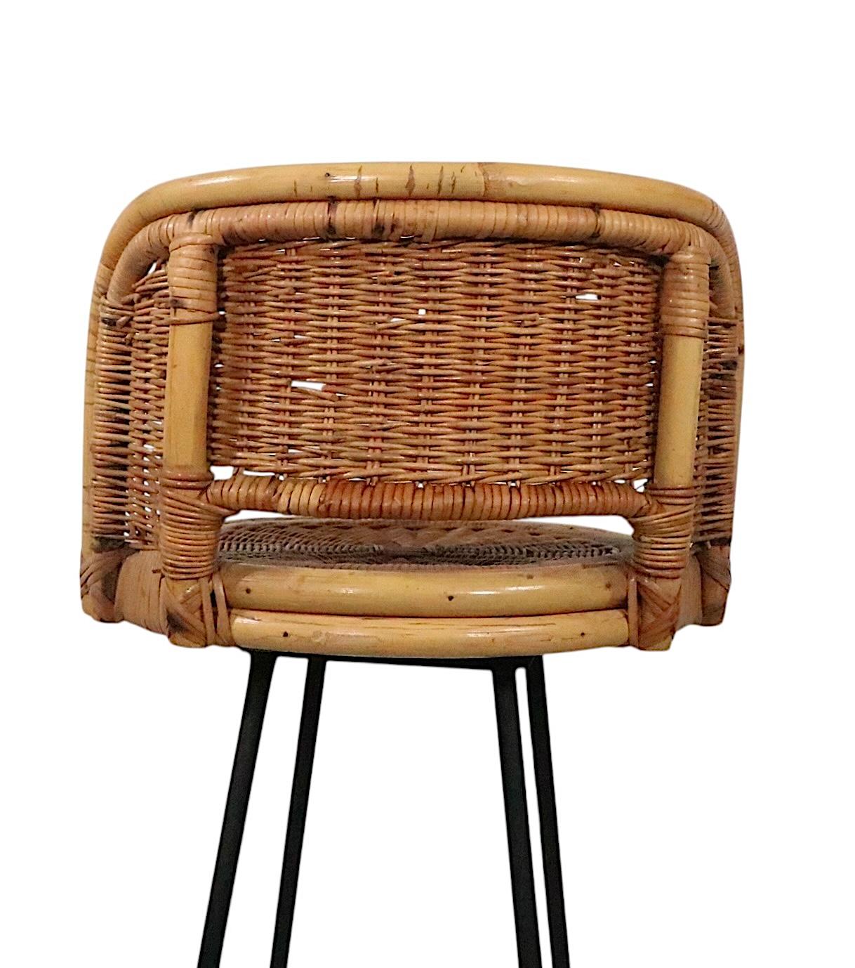 Set of Four Mid Century Bamboo and Iron  Swivel Bar Stools att. to Danny Ho Fong For Sale 5