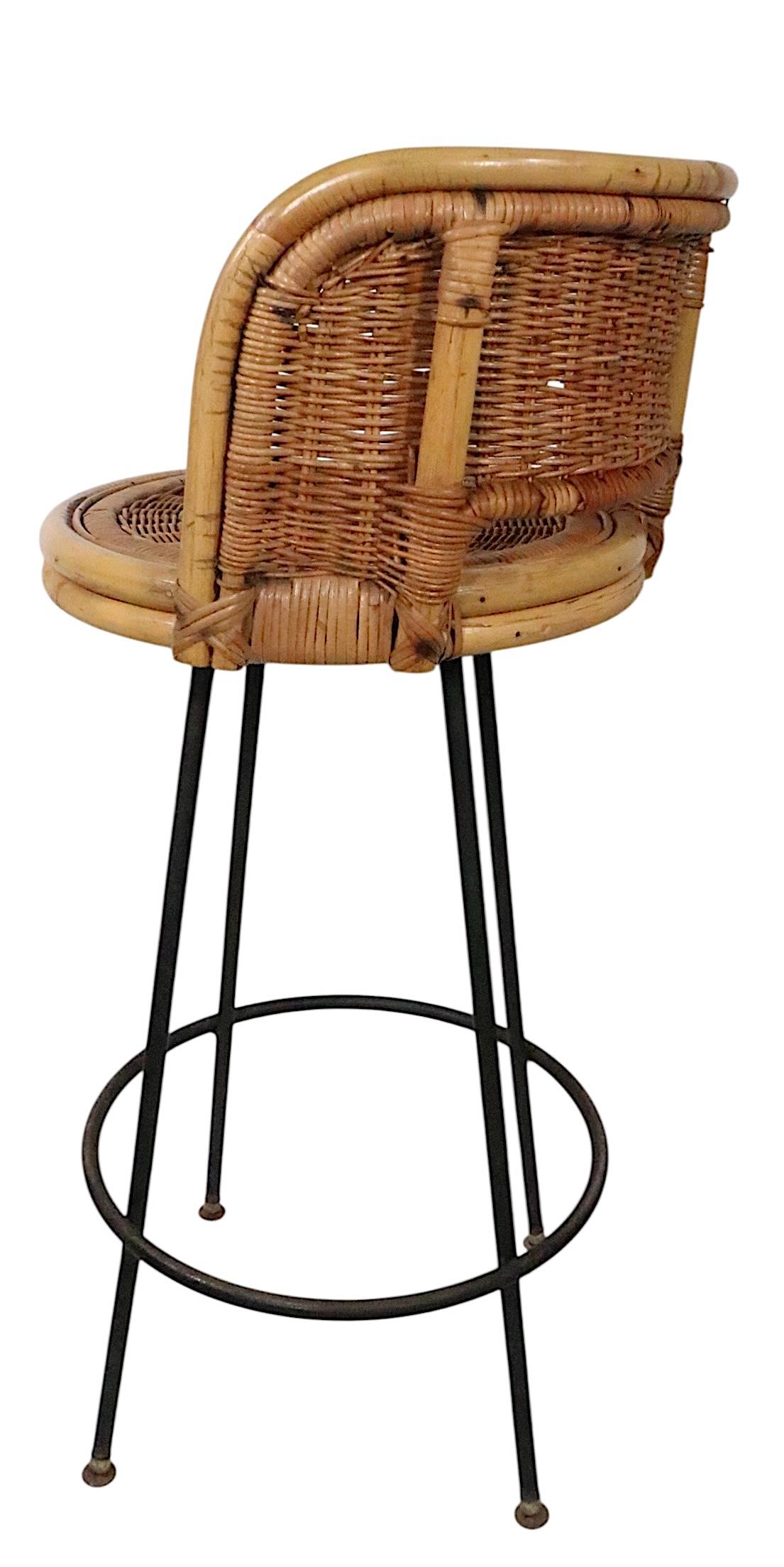 Set of Four Mid Century Bamboo and Iron  Swivel Bar Stools att. to Danny Ho Fong For Sale 6