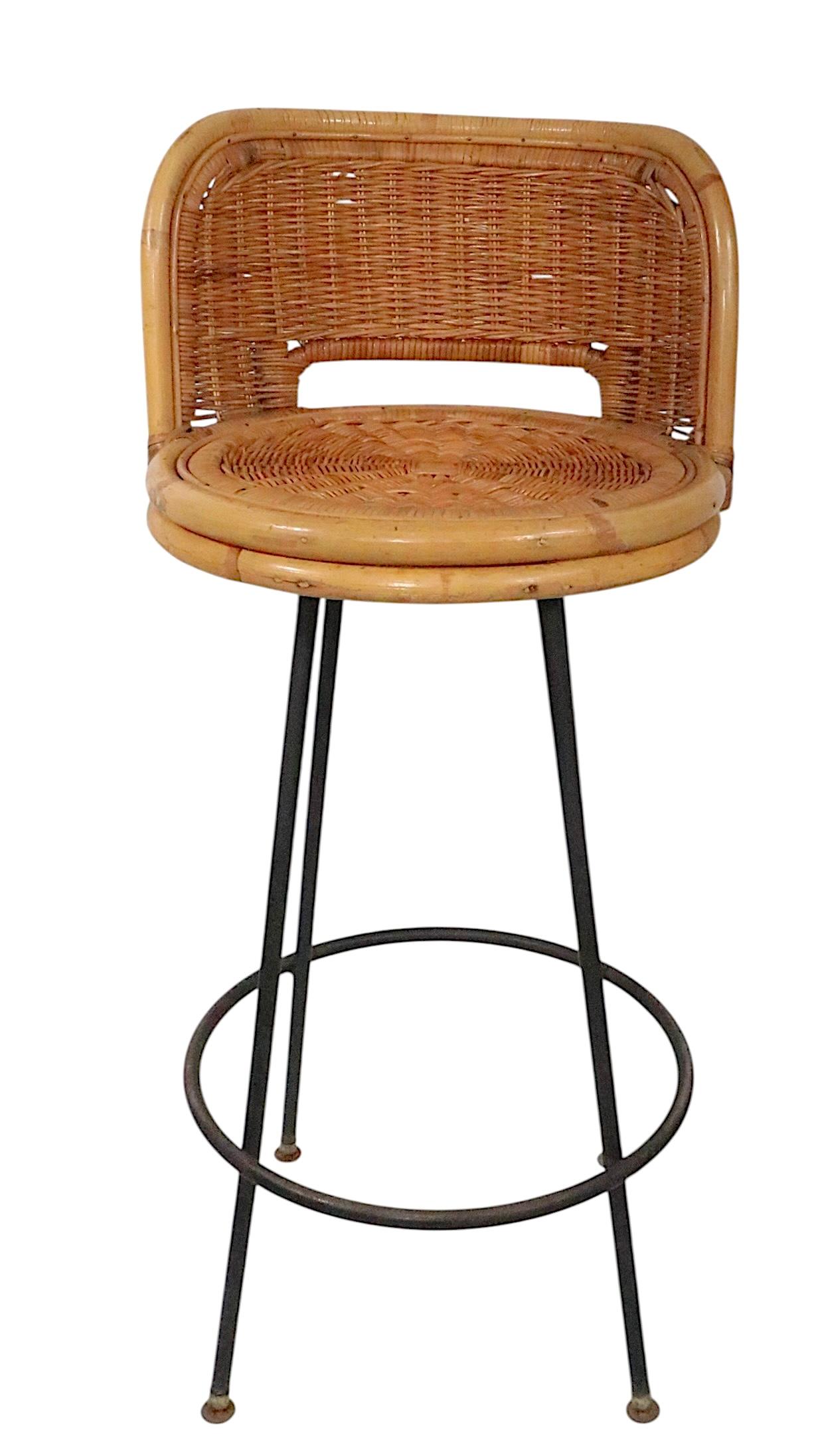 Set of Four Mid Century Bamboo and Iron  Swivel Bar Stools att. to Danny Ho Fong For Sale 8