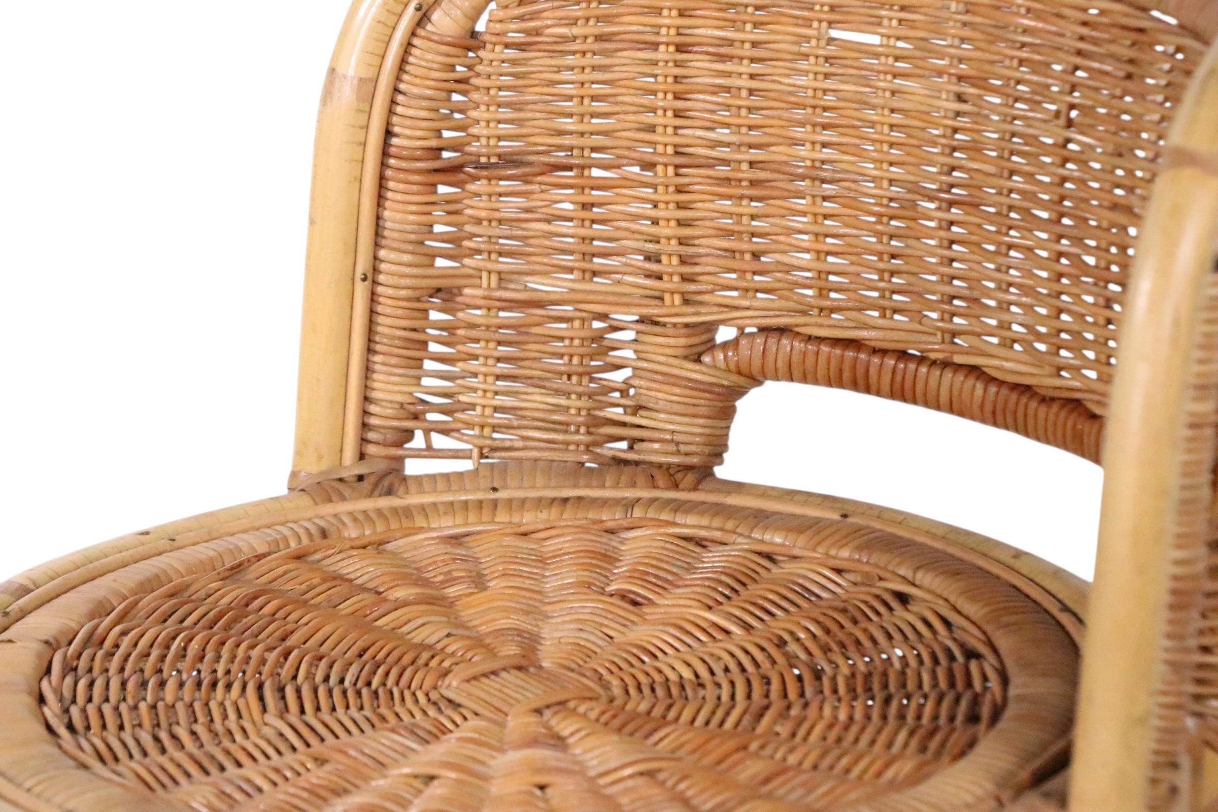 Set of Four Mid Century Bamboo and Iron  Swivel Bar Stools att. to Danny Ho Fong For Sale 13