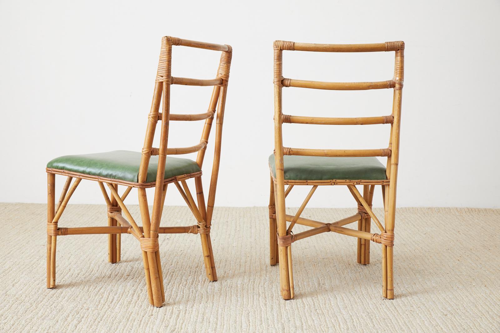 Set of Four Midcentury Bamboo Rattan Dining Chairs 5