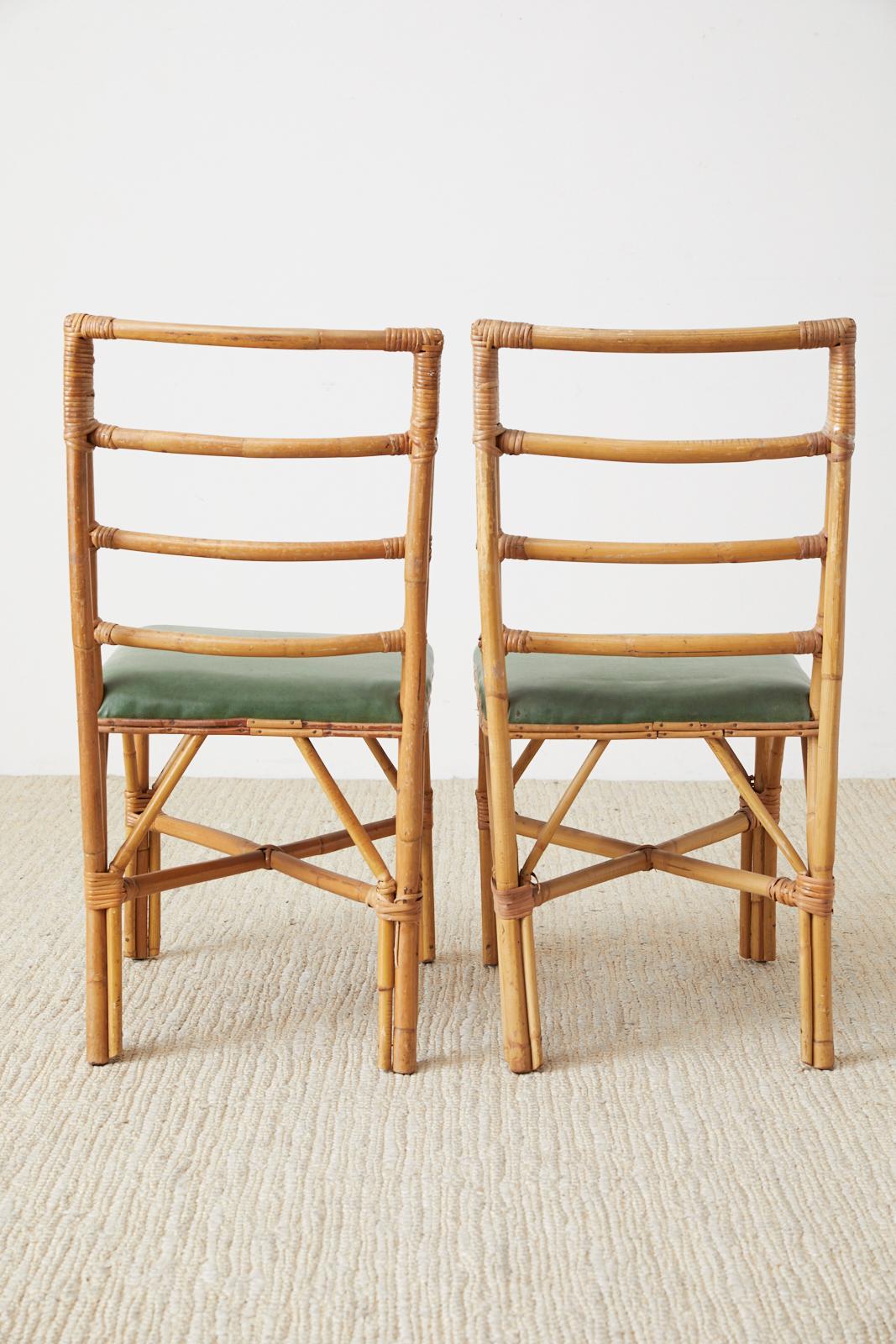 Set of Four Midcentury Bamboo Rattan Dining Chairs 8