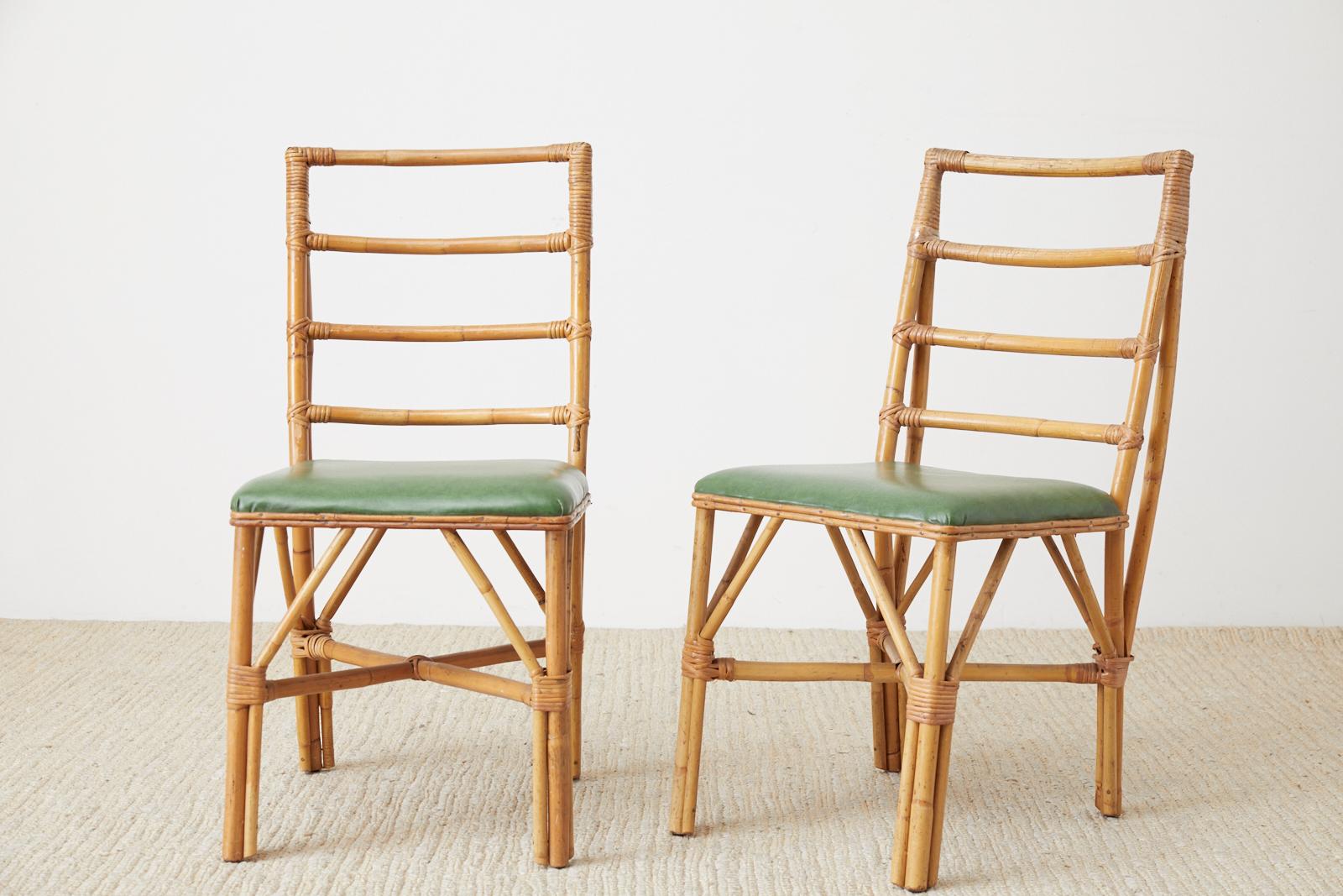 Mid-Century Modern Set of Four Midcentury Bamboo Rattan Dining Chairs