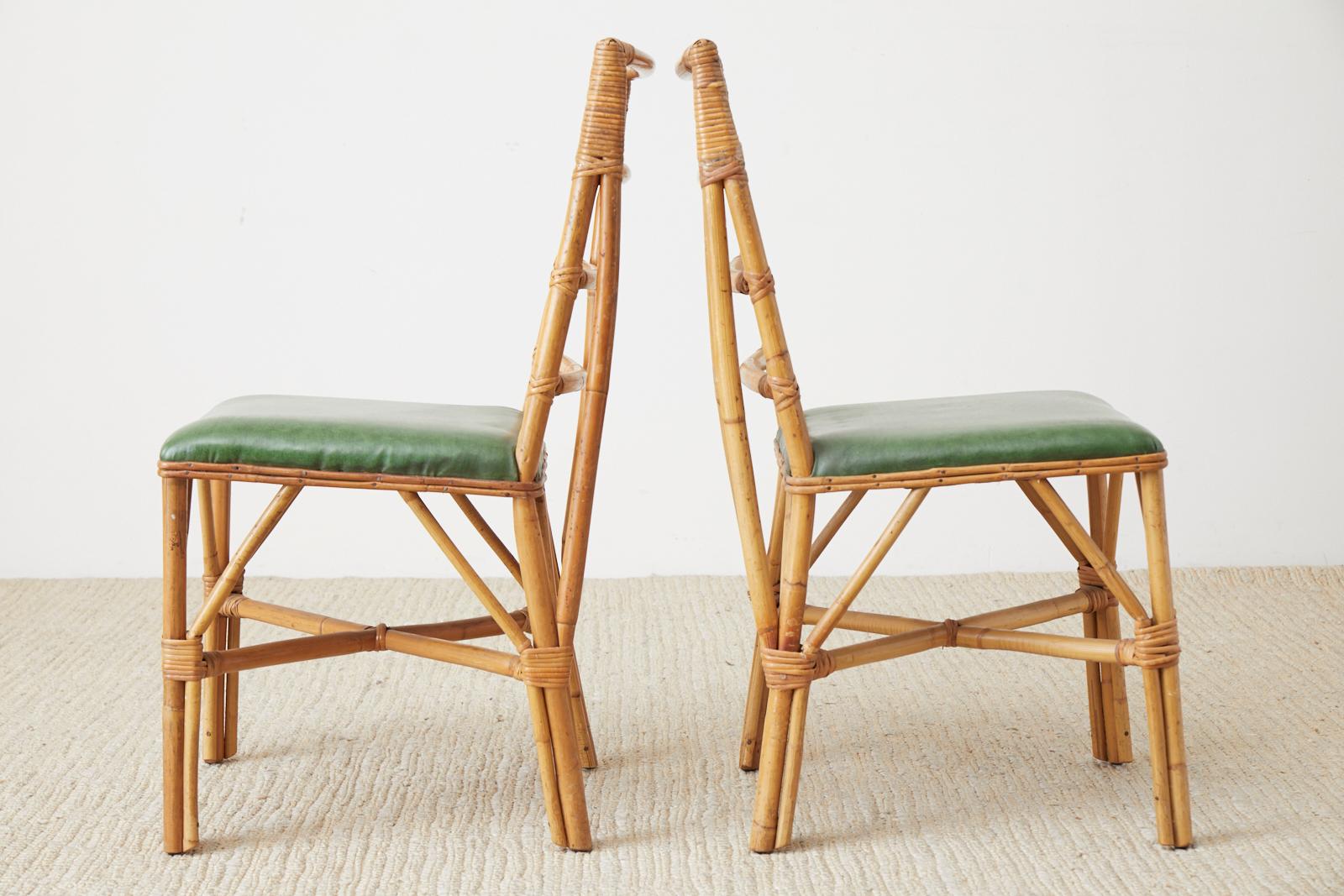 Set of Four Midcentury Bamboo Rattan Dining Chairs In Distressed Condition In Rio Vista, CA