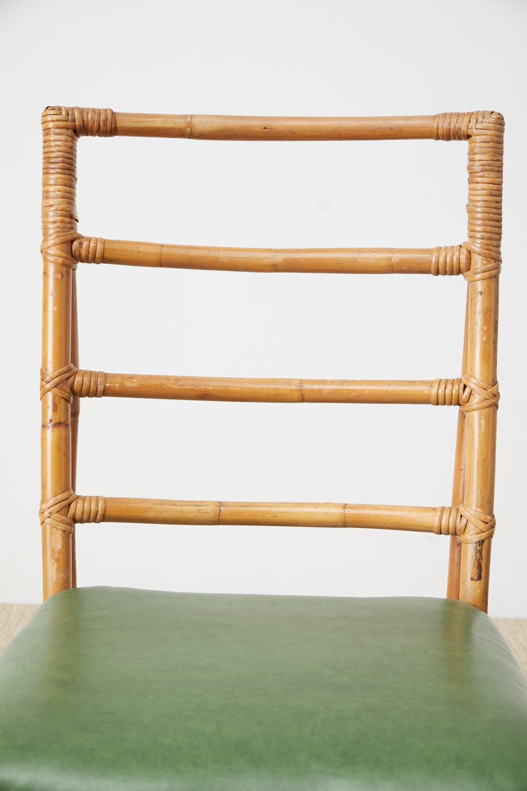 Set of Four Midcentury Bamboo Rattan Dining Chairs 1