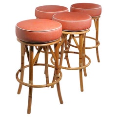 Set of Four Mid Century Bamboo Swivel Stools  Ashcraft Heywood Wakefield c 1950s