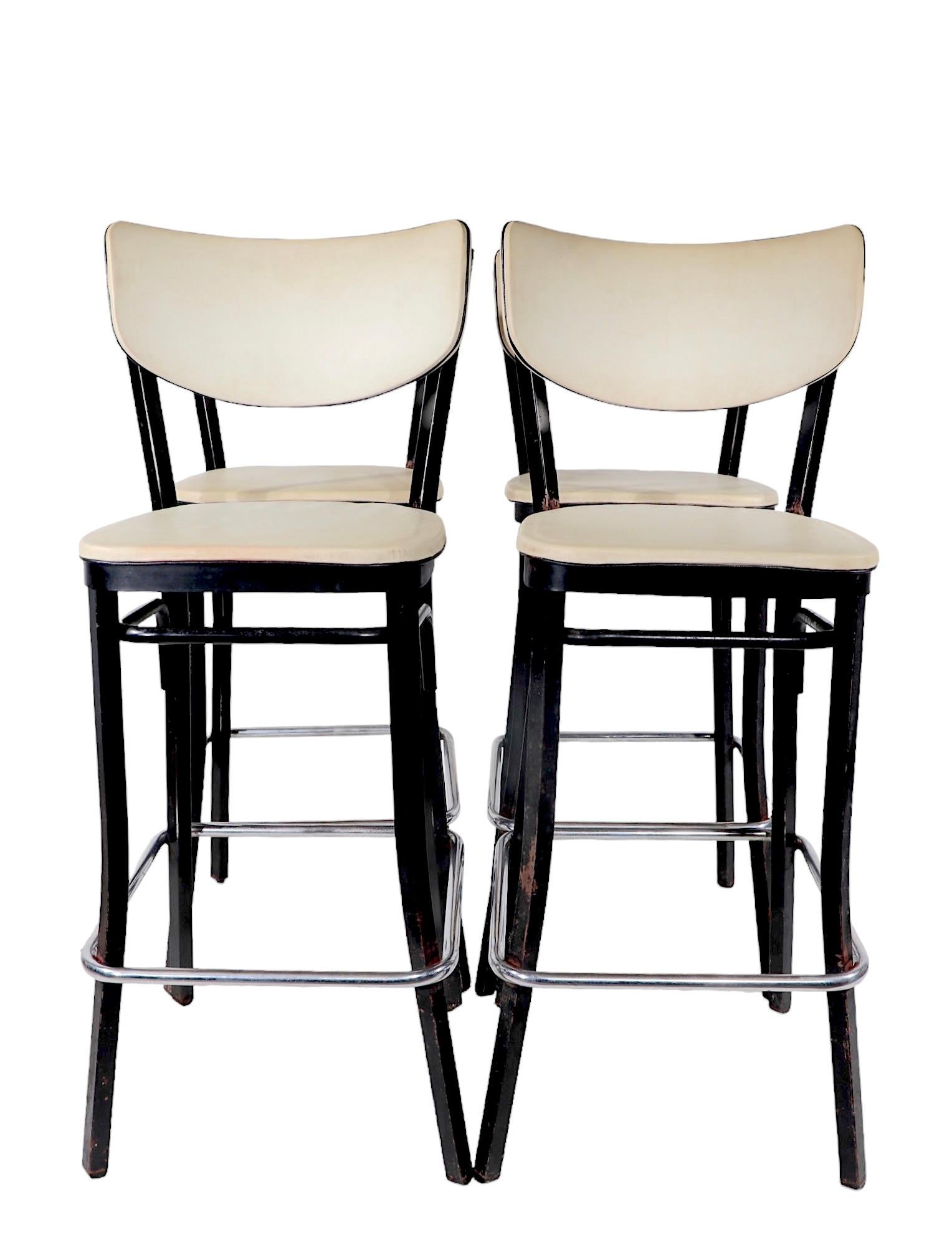 Set of Four Mid Century Bar Stools by Finer Chrome Products Co. Inc. c 1950/1960 For Sale 4
