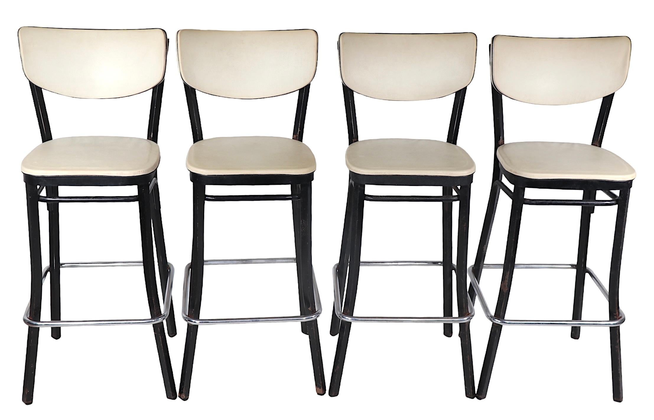Set of Four Mid Century Bar Stools by Finer Chrome Products Co. Inc. c 1950/1960 For Sale 5