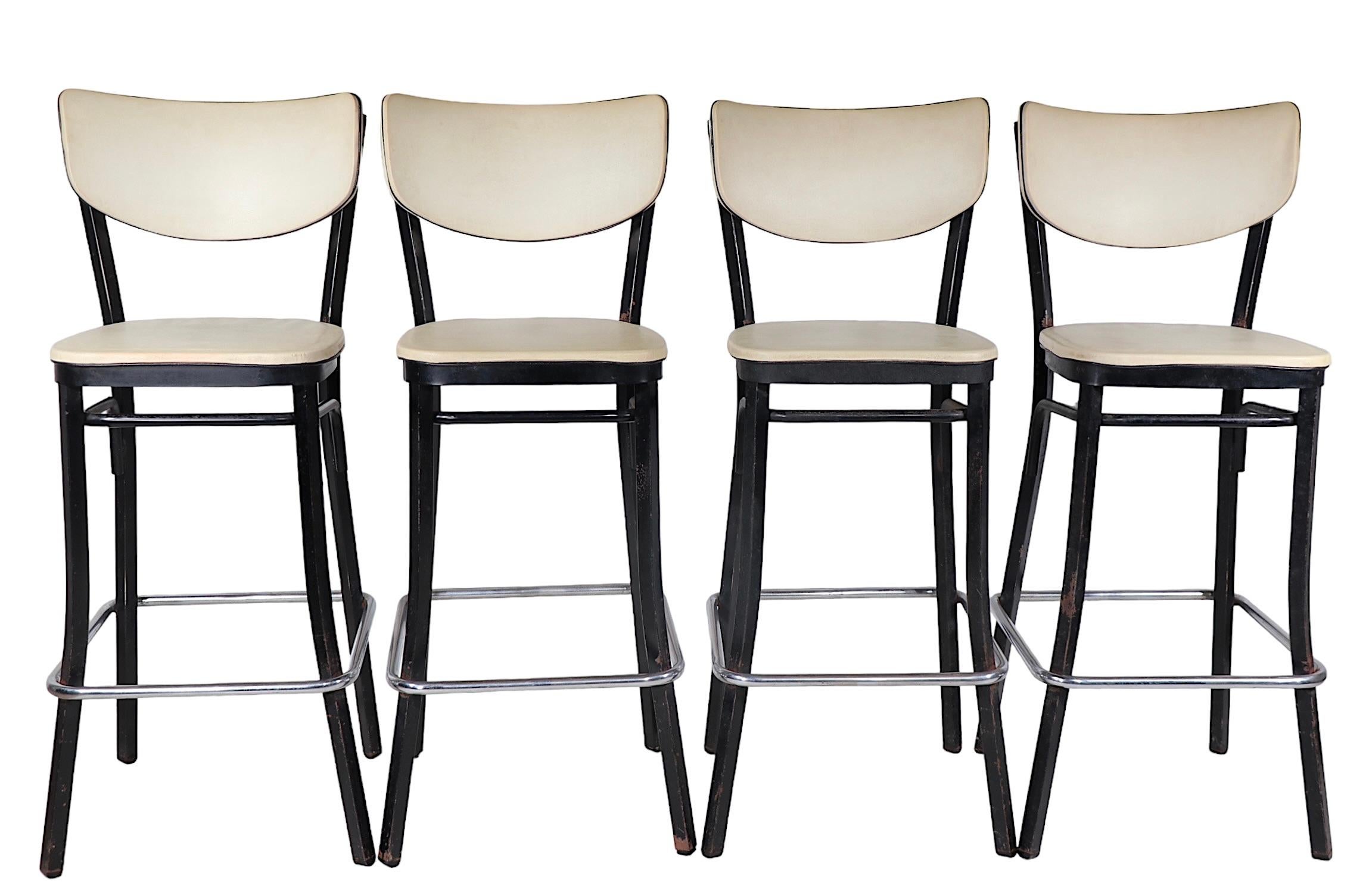 Set of Four Mid Century Bar Stools by Finer Chrome Products Co. Inc. c 1950/1960 For Sale 7