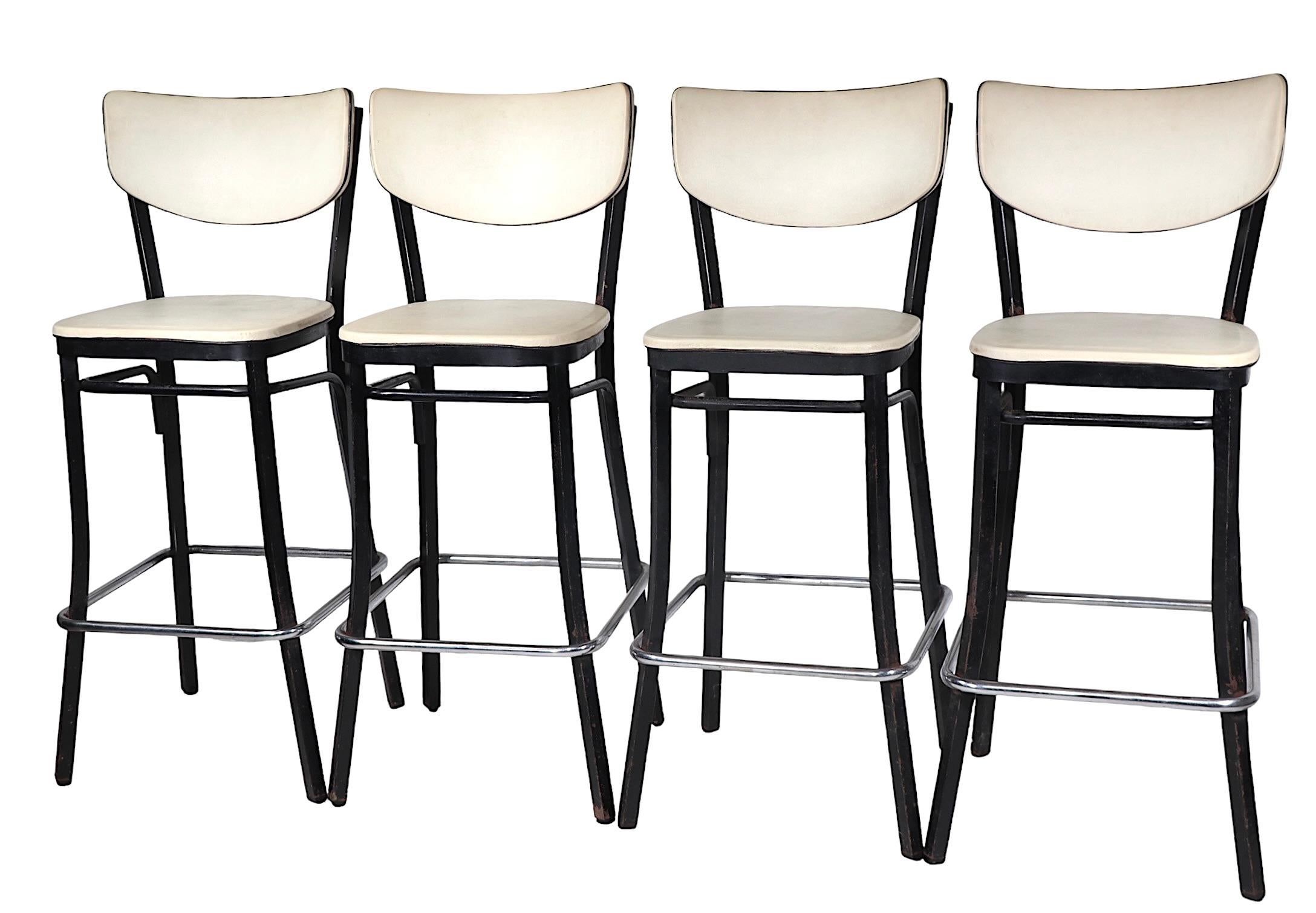 Set of Four Mid Century Bar Stools by Finer Chrome Products Co. Inc. c 1950/1960 For Sale 8