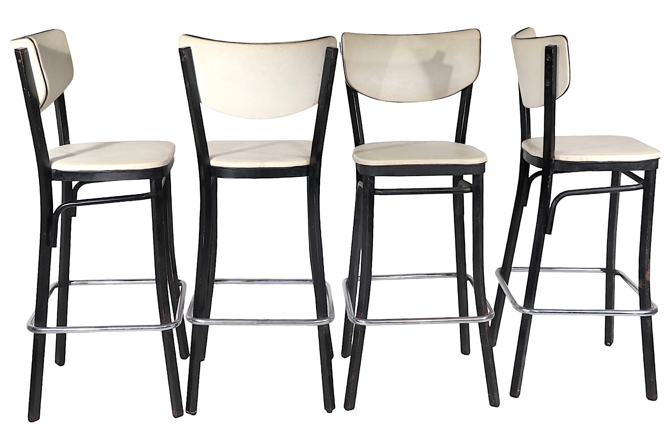 Set of Four Mid Century Bar Stools by Finer Chrome Products Co. Inc. c 1950/1960 For Sale 1