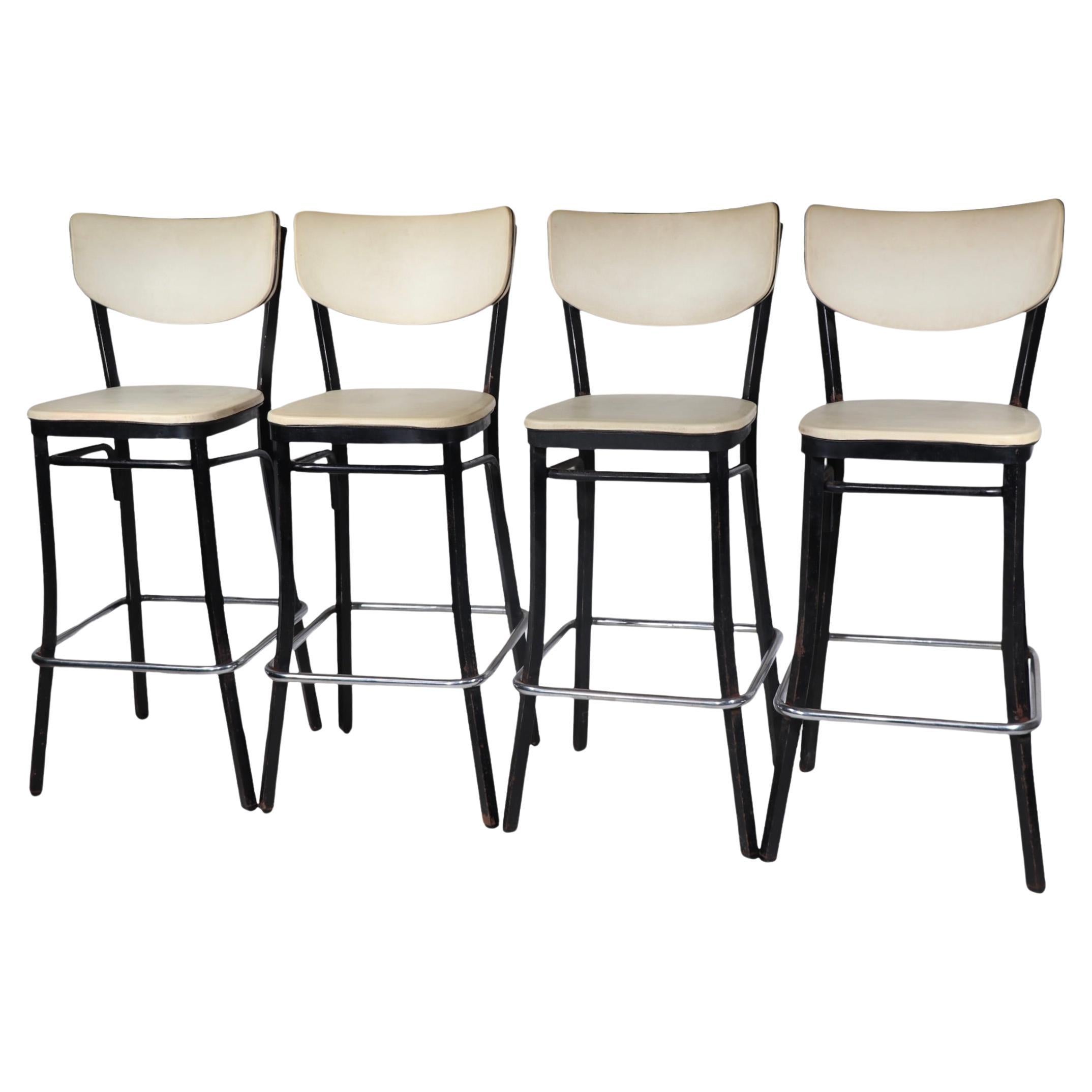 Set of Four Mid Century Bar Stools by Finer Chrome Products Co. Inc. c 1950/1960 For Sale