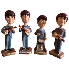 Set of Four Midcentury Beatles Bobble Head Figures by Car Mascot