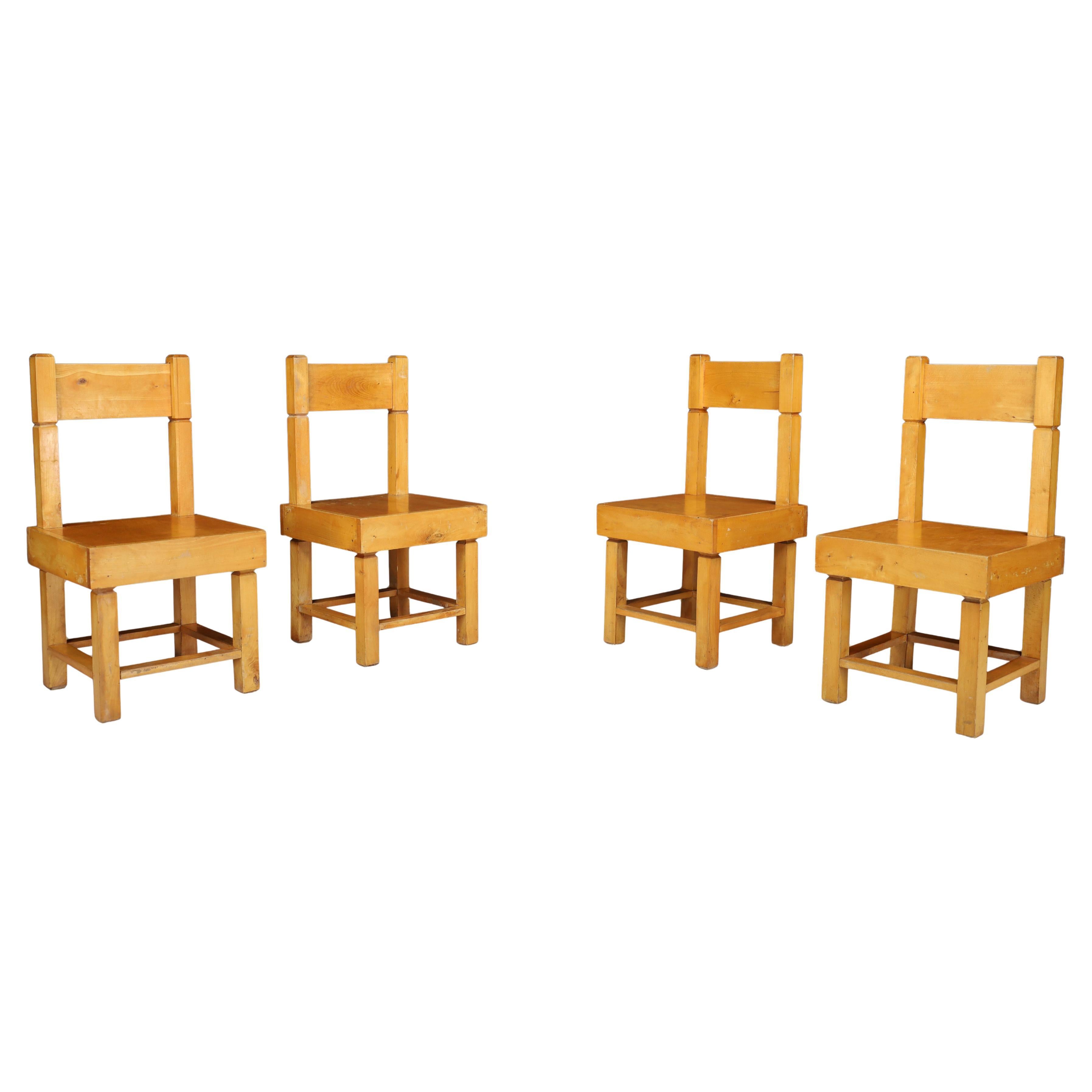 Set of Four Mid-Century Beechwood Chairs, France, 1950s.