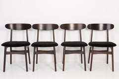 Set of Four Mid Century Black Velvet Chairs, 1960s