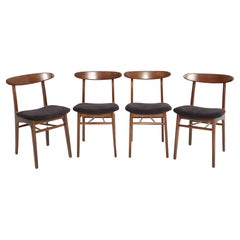 Set of Four Mid Century Black Velvet Chairs, by Rajmund Halas, Poland, 1960s