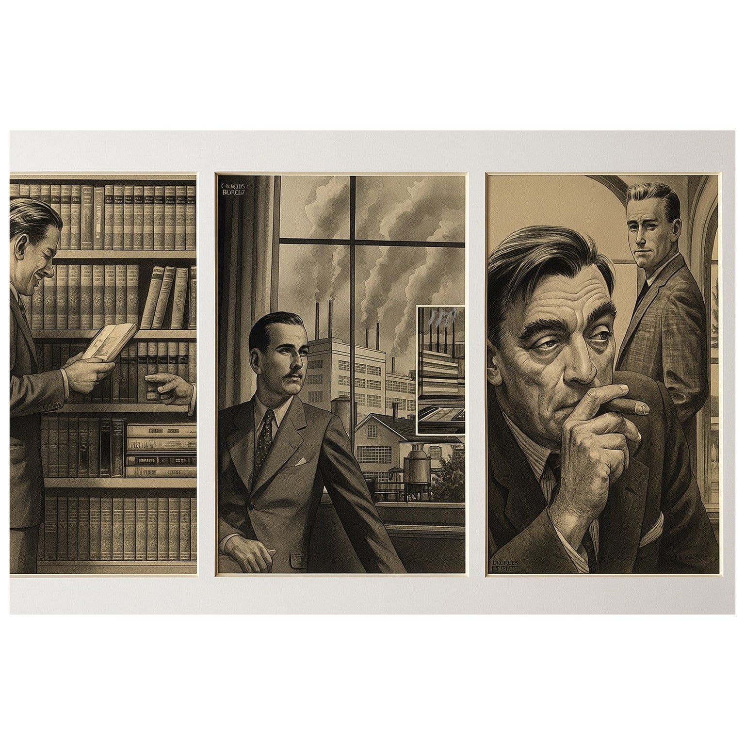 Satz von vier Business-Illustrationen aus der Mitte des Jahrhunderts - Charles Burki, 1956-1964