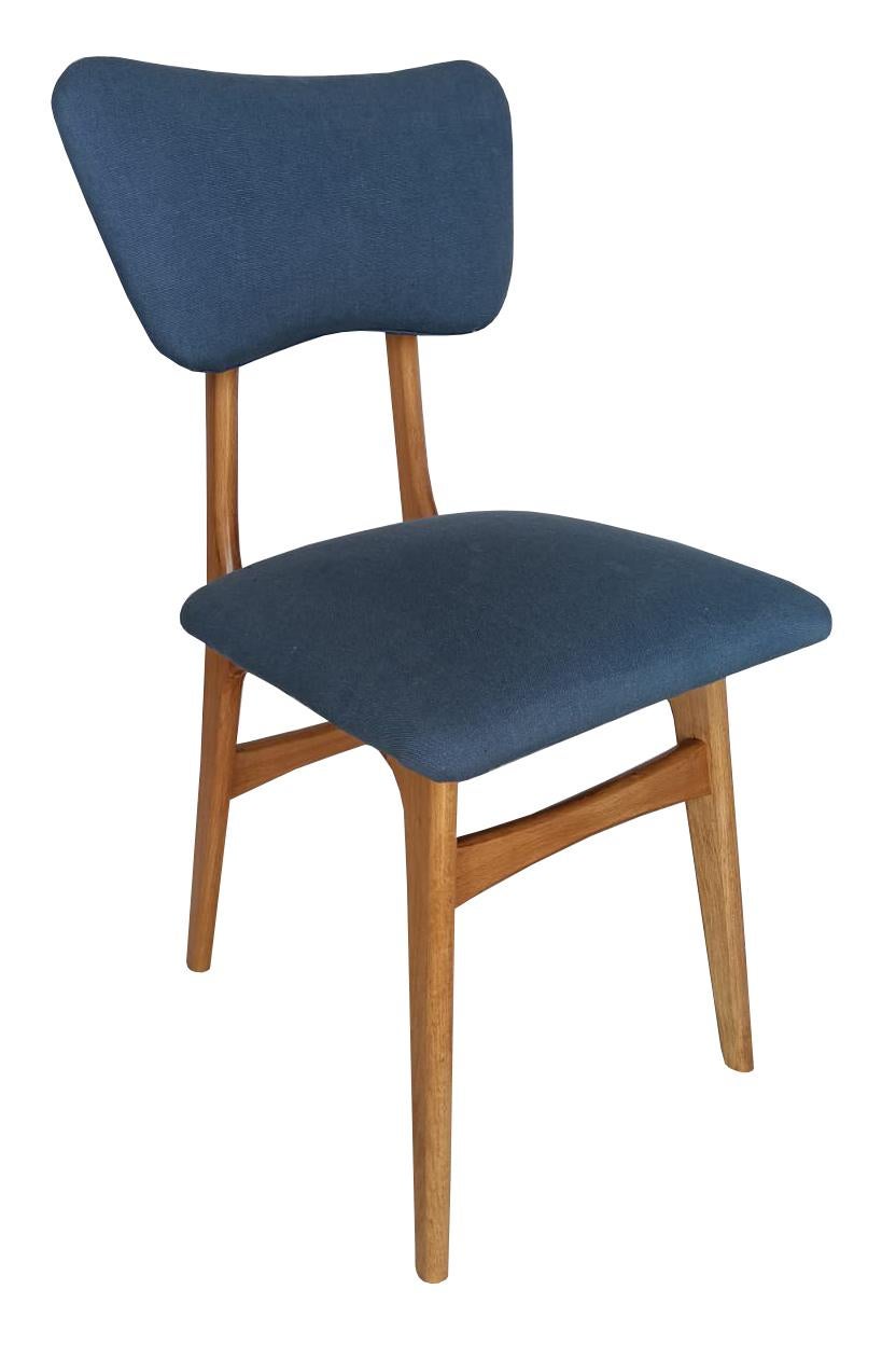 Polish Set of Four Mid Century Butterfly Chairs, Denim Pierre Frey Linen, Europe, 1960s For Sale