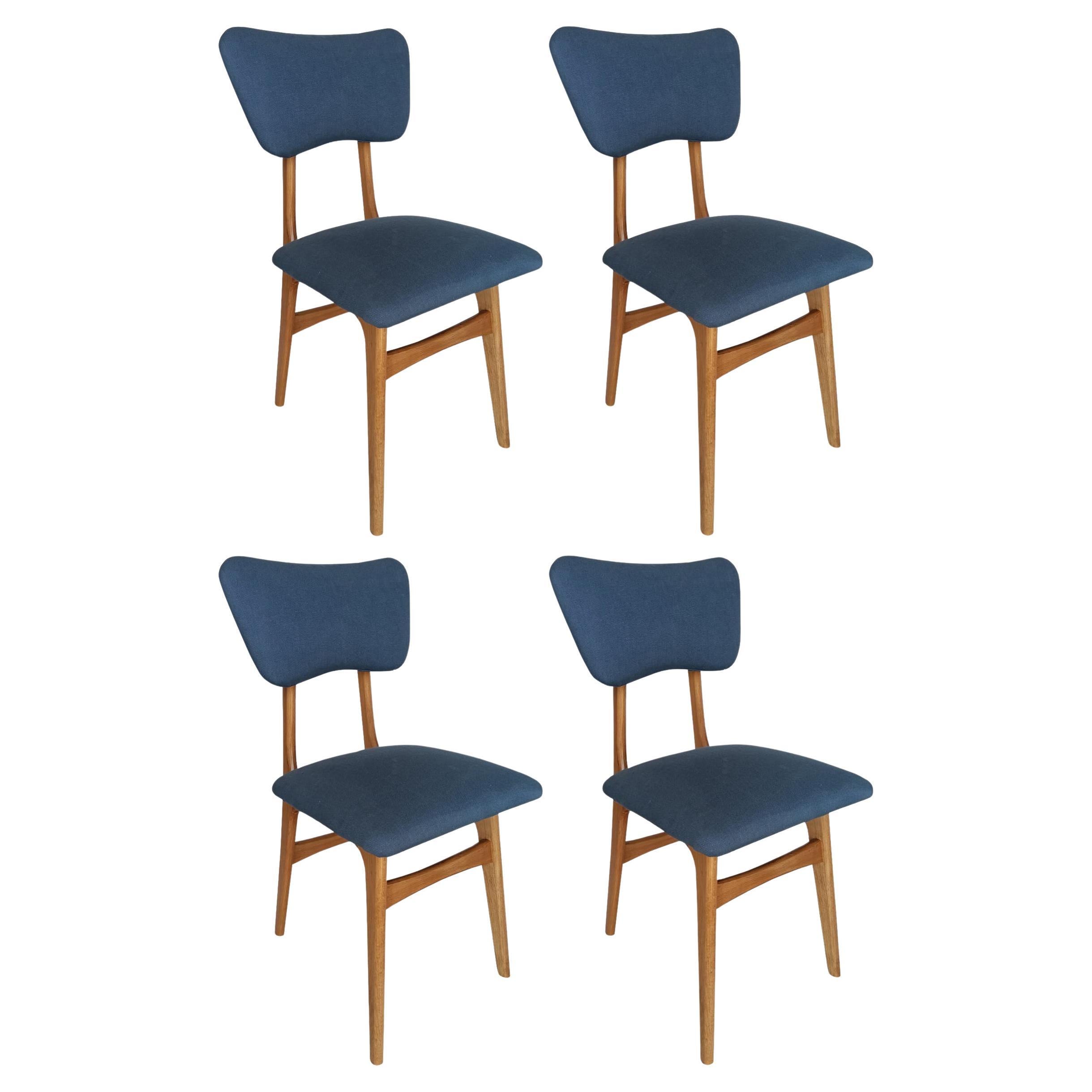 Set of Four Mid Century Butterfly Chairs, Denim Pierre Frey Linen, Europe, 1960s For Sale