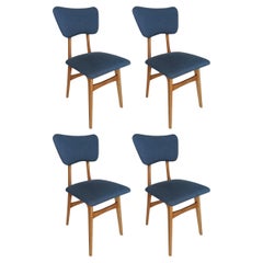 Set of Four Mid Century Butterfly Chairs, Denim Pierre Frey Linen, Europe, 1960s