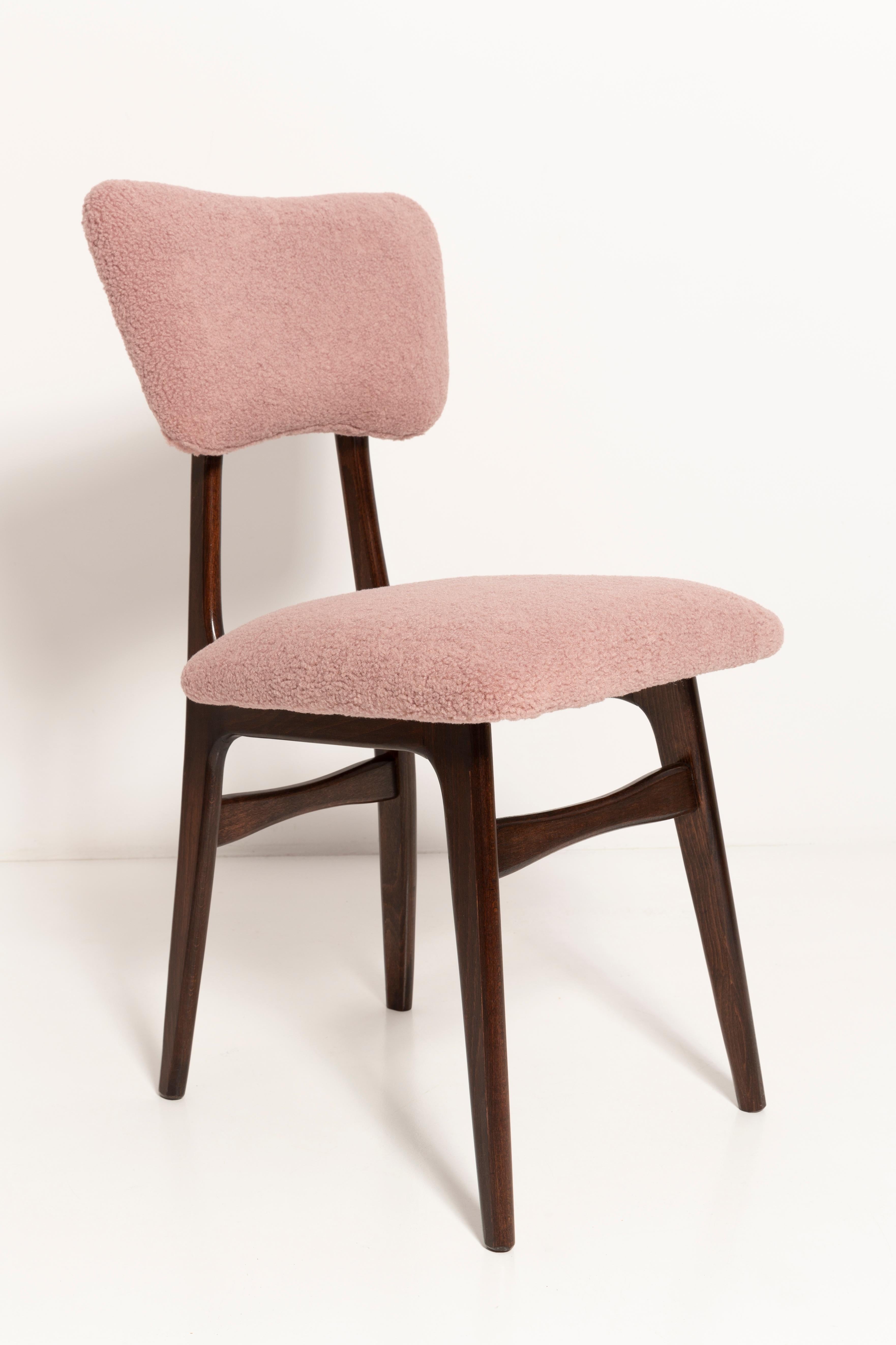 Mid-Century Modern Set of Four Mid Century Butterfly Dining Chairs, Pink Boucle, Europe, 1960s For Sale