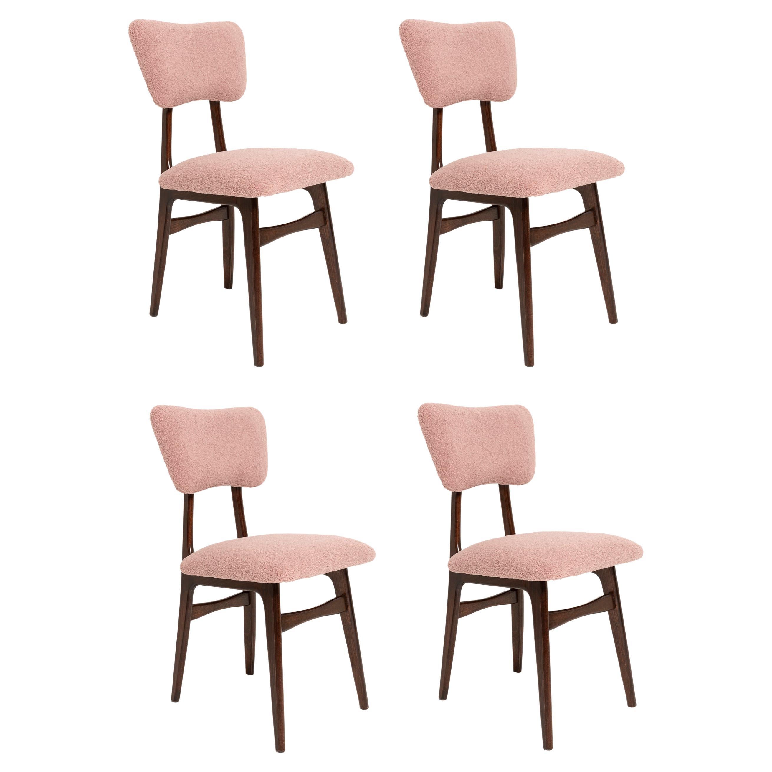 Set of Four Mid Century Butterfly Dining Chairs, Pink Boucle, Europe, 1960s For Sale