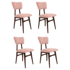 Set of Four Mid Century Butterfly Dining Chairs, Pink Boucle, Europe, 1960s