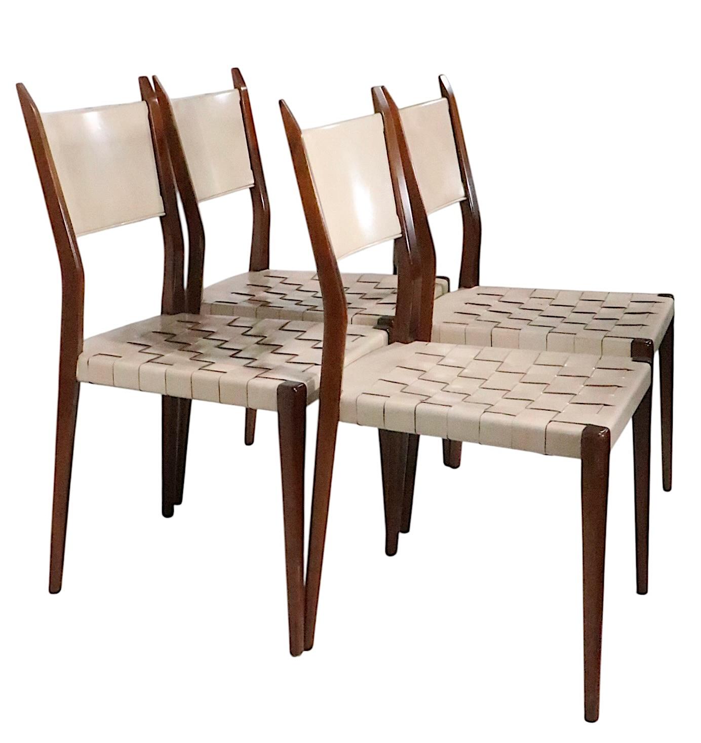 Leather Set of Four Mid Century Calvin Dining Chairs by Paul McCobb c. 1950's For Sale