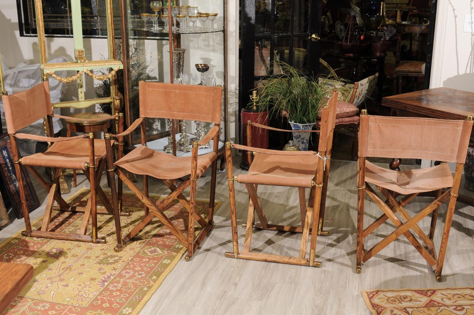 Set of Four Midcentury Campaign Folding Chairs In Good Condition In Chamblee, GA