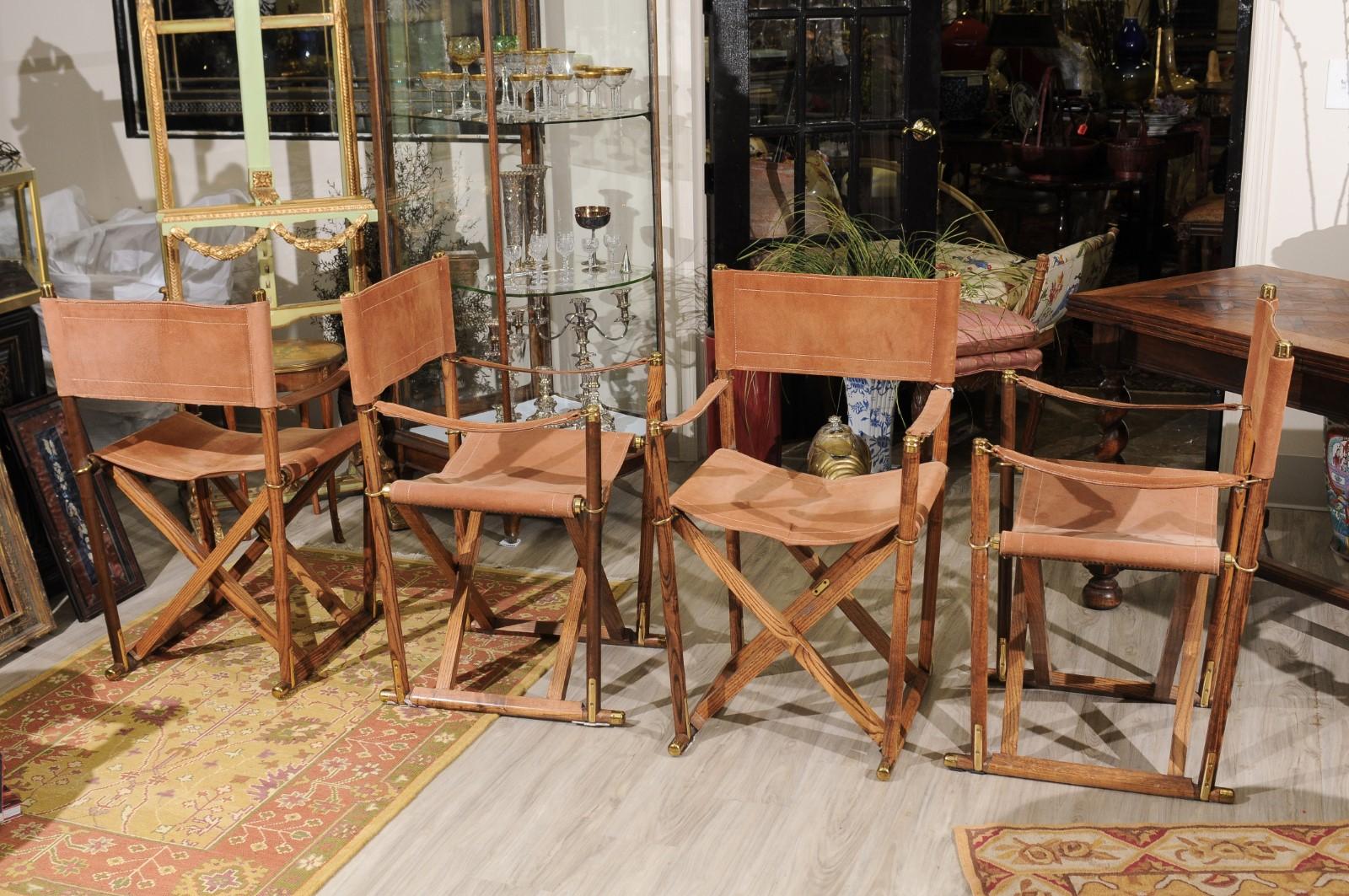 Brass Set of Four Midcentury Campaign Folding Chairs
