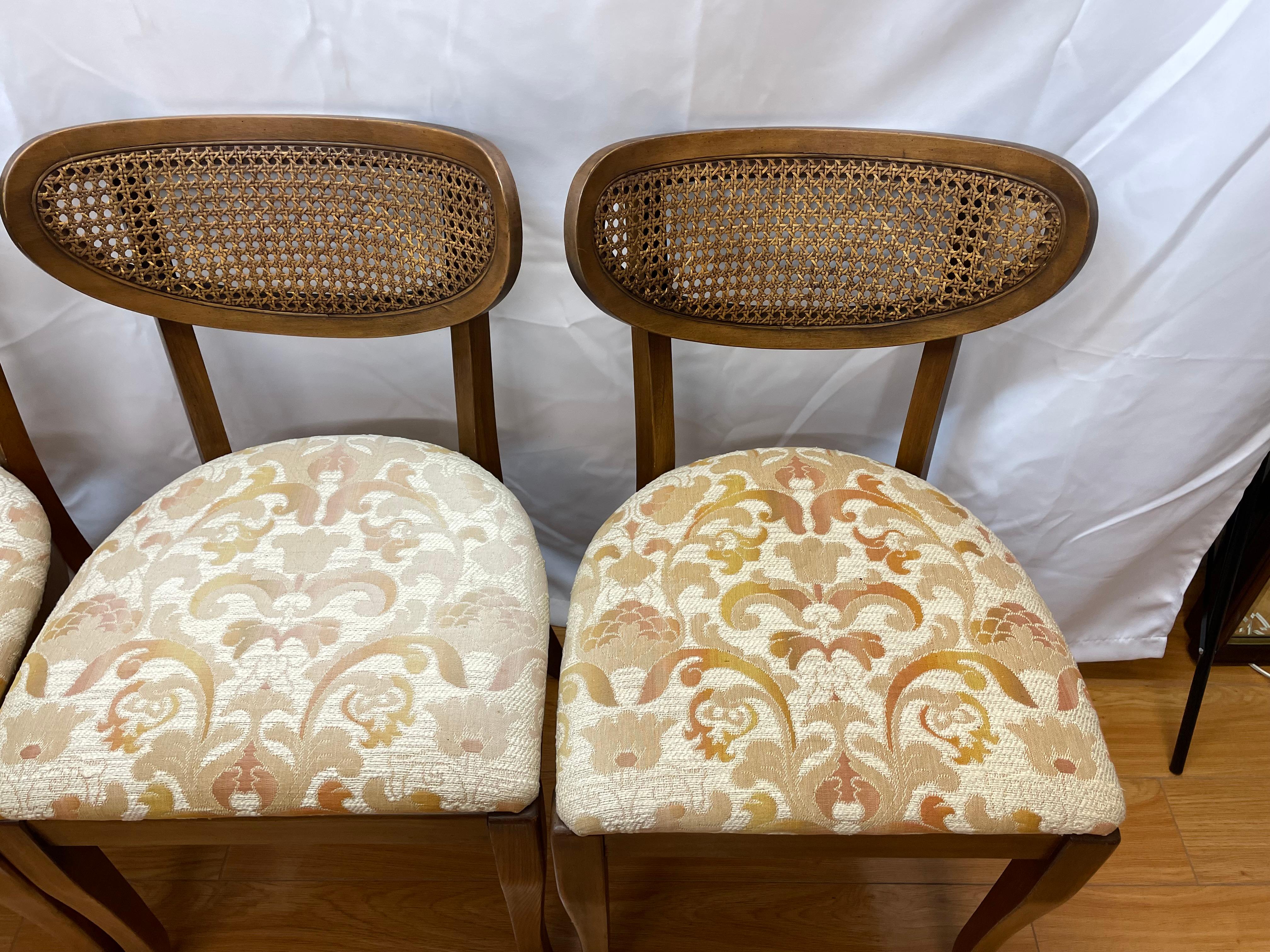 Wood Set of four mid-century caned back chairs  For Sale