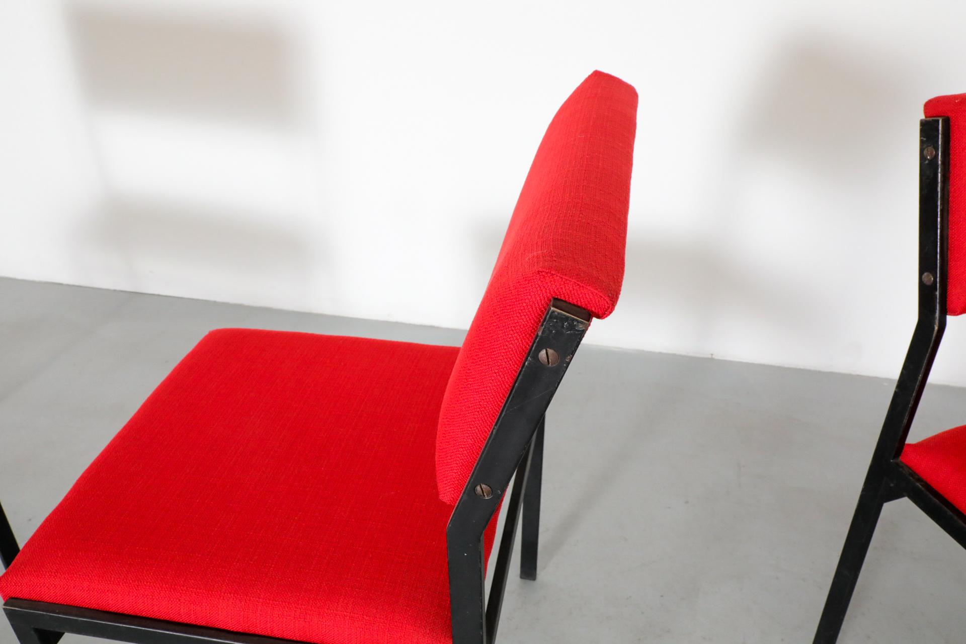 Ensemble de quatre chaises de salle à manger Cees Braakman du milieu du siècle, série japonaise, en rouge en vente 3