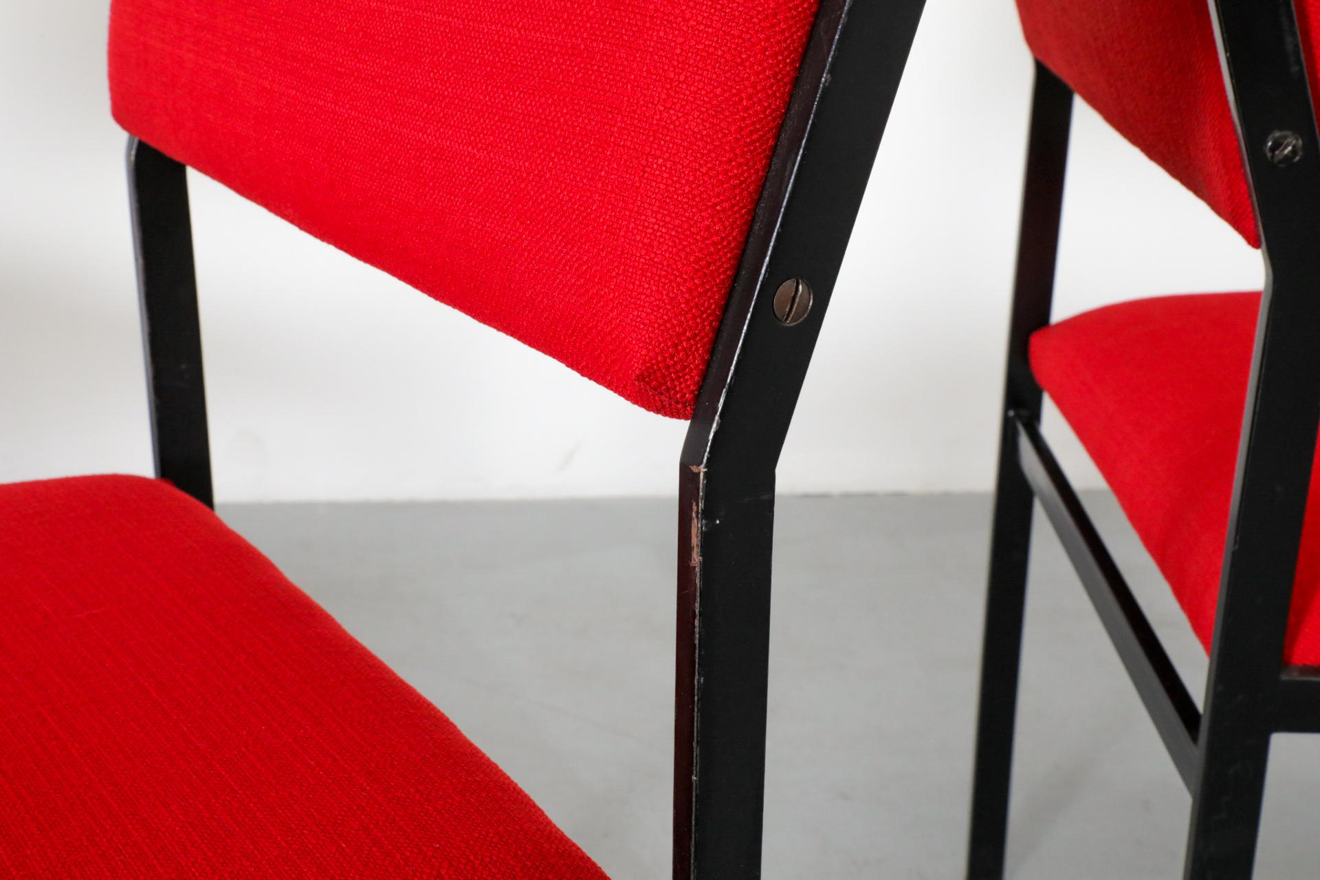 Ensemble de quatre chaises de salle à manger Cees Braakman du milieu du siècle, série japonaise, en rouge en vente 9