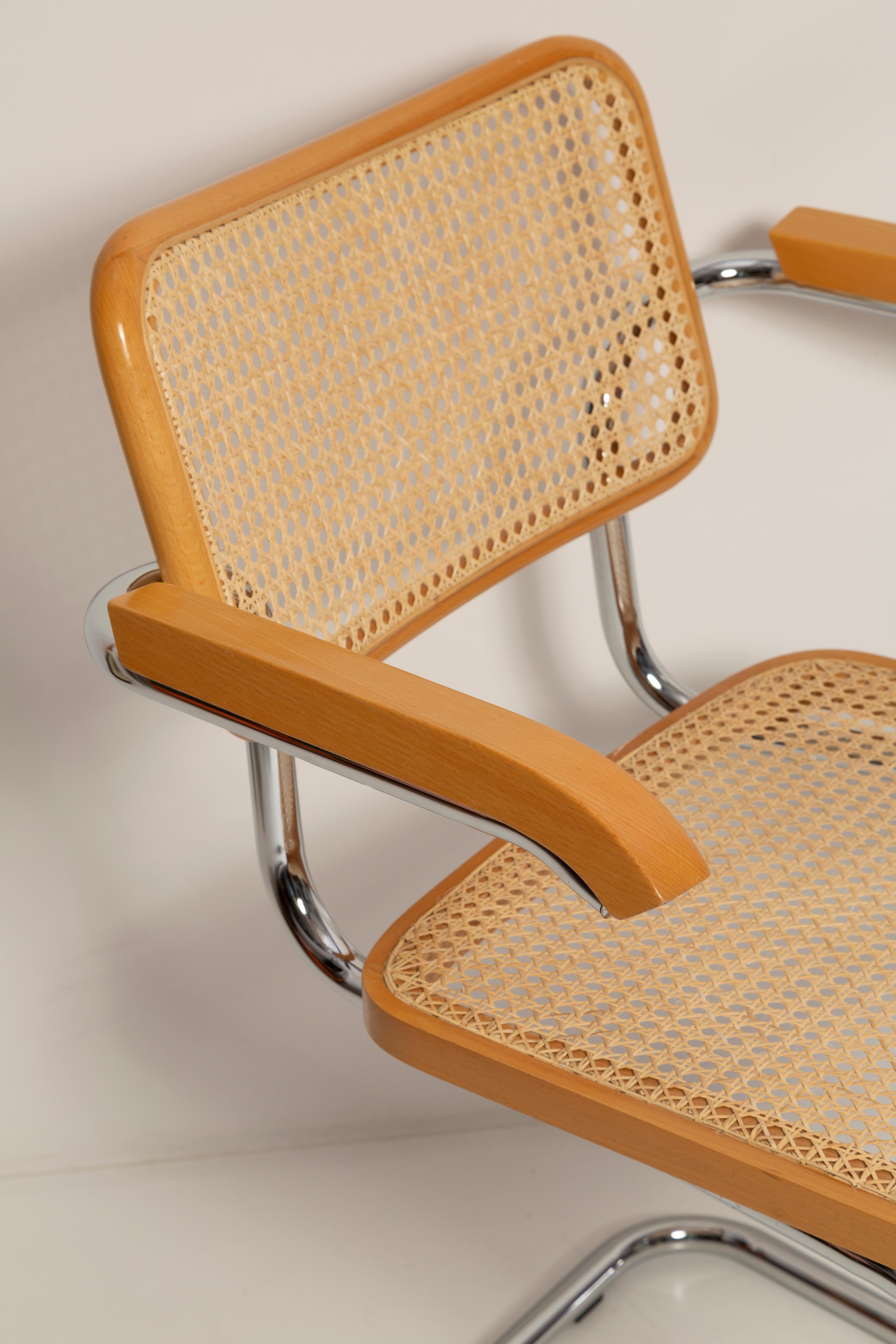 Hand-Crafted Set of Four Midcentury Cesca Rattan Chairs, Marcel Breuer, Italy, 1960s For Sale