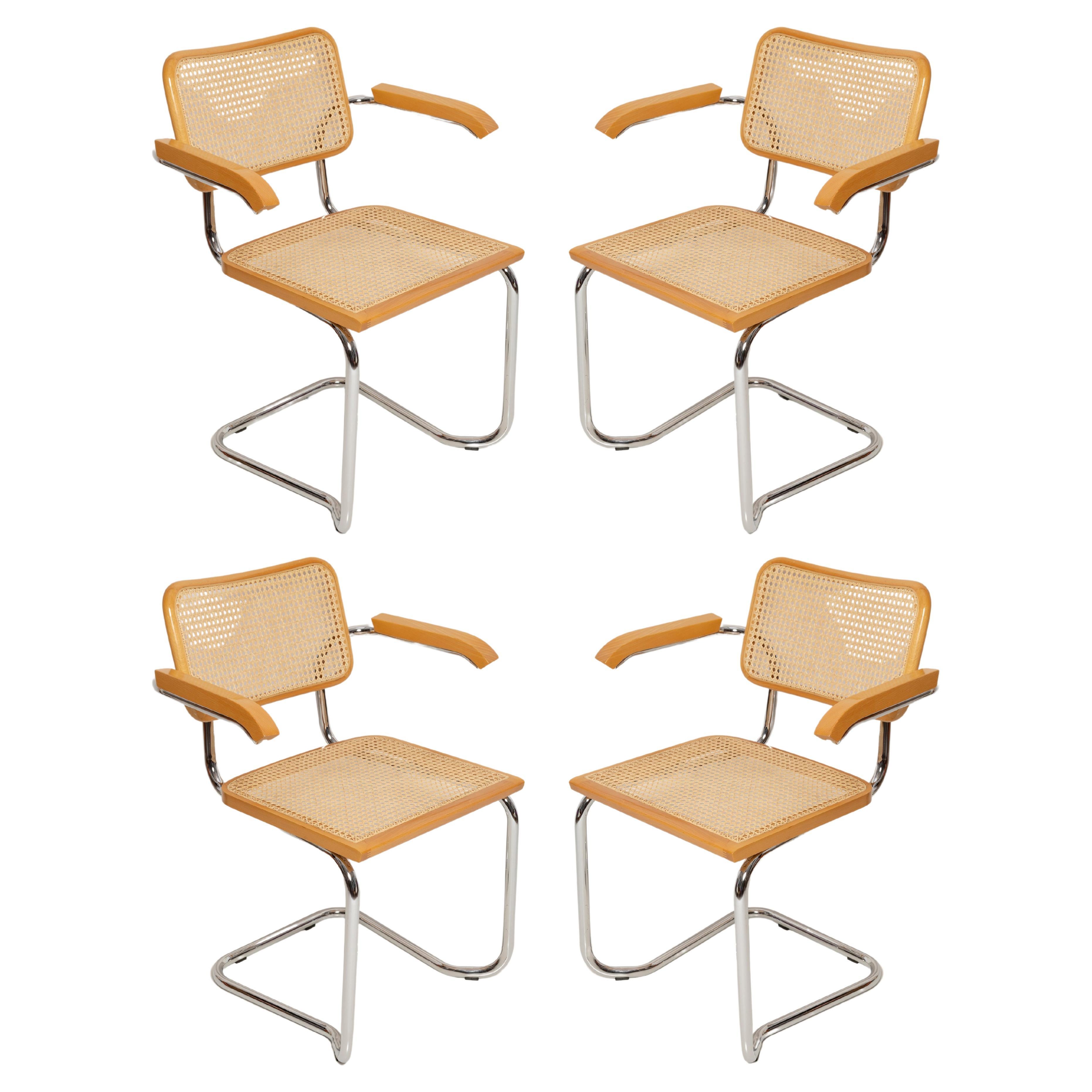 Set of Four Midcentury Cesca Rattan Chairs, Marcel Breuer, Italy, 1960s