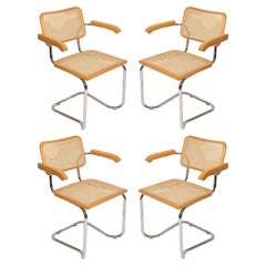 Set of Four Midcentury Cesca Rattan Chairs, Marcel Breuer, Italy, 1960s