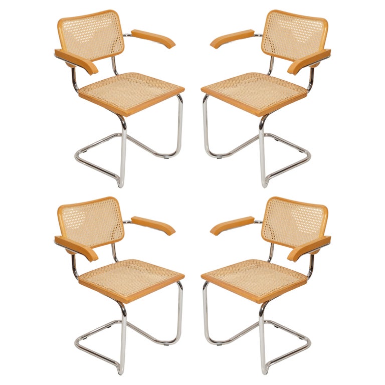 Set of Four Midcentury Cesca Rattan Chairs, Marcel Breuer, Italy, 1960s ...
