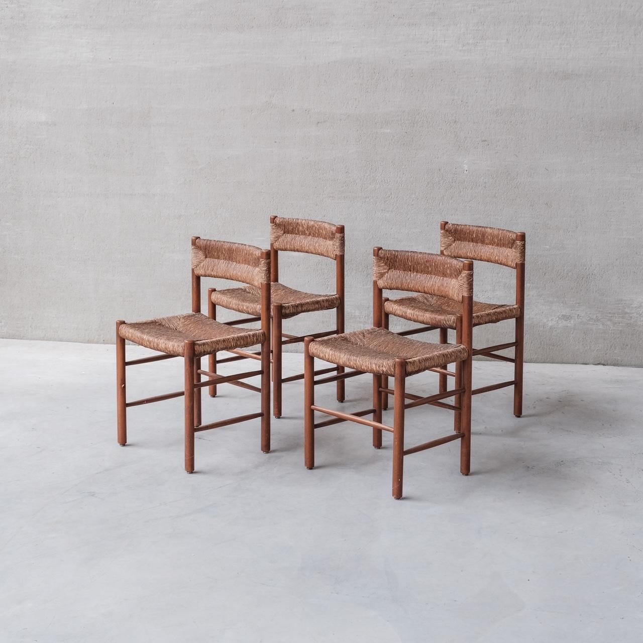 Set of Four Mid-Century Charlotte Perriand 'Dordogne' Rush Dining Chairs For Sale 7