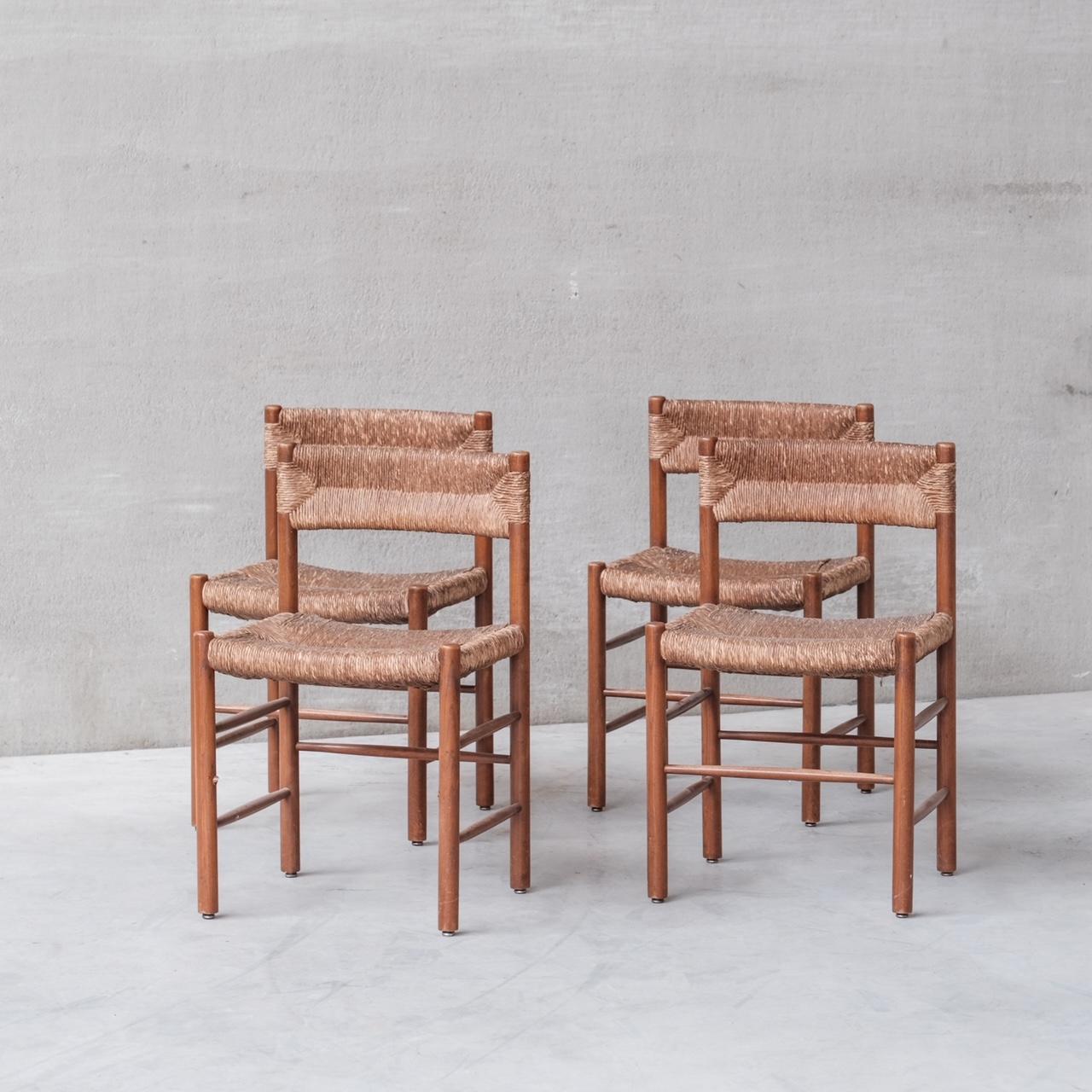 Set of Four Mid-Century Charlotte Perriand 'Dordogne' Rush Dining Chairs For Sale 8