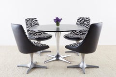 Set of Four Midcentury Chromcraft Zebra Swivel Dining Chairs