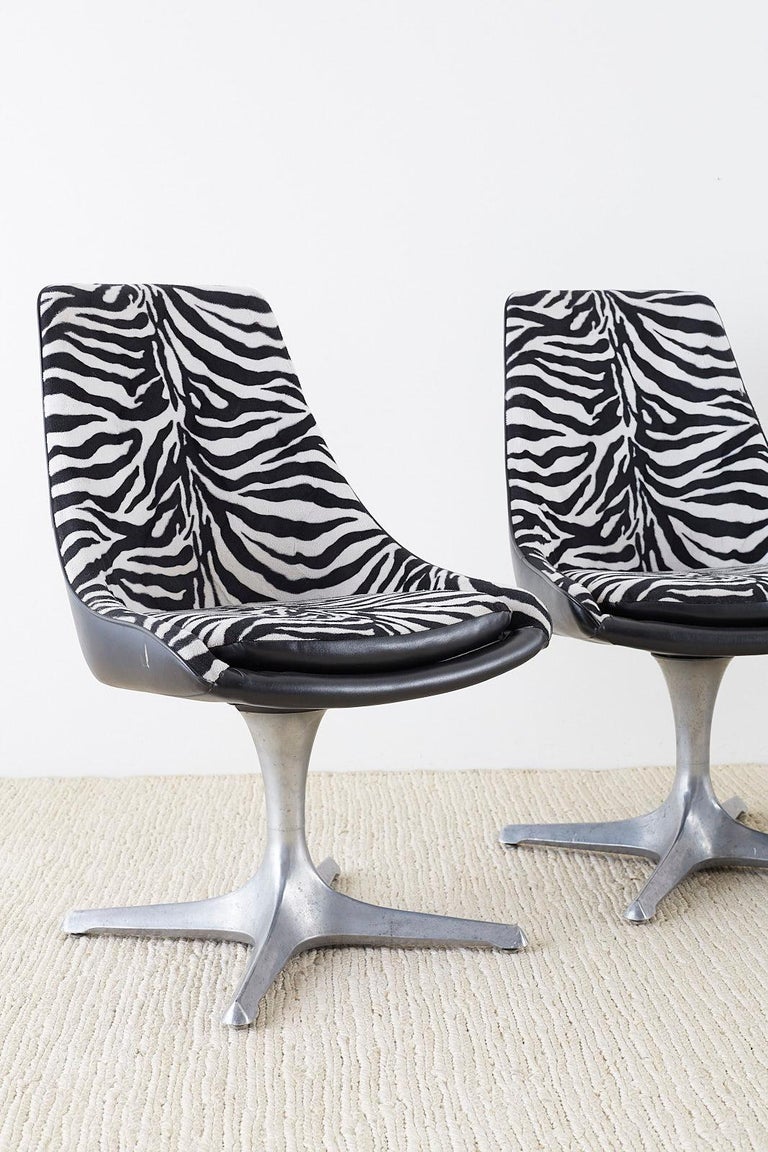 Set of Four Midcentury Chromcraft Zebra Swivel Dining Chairs For Sale